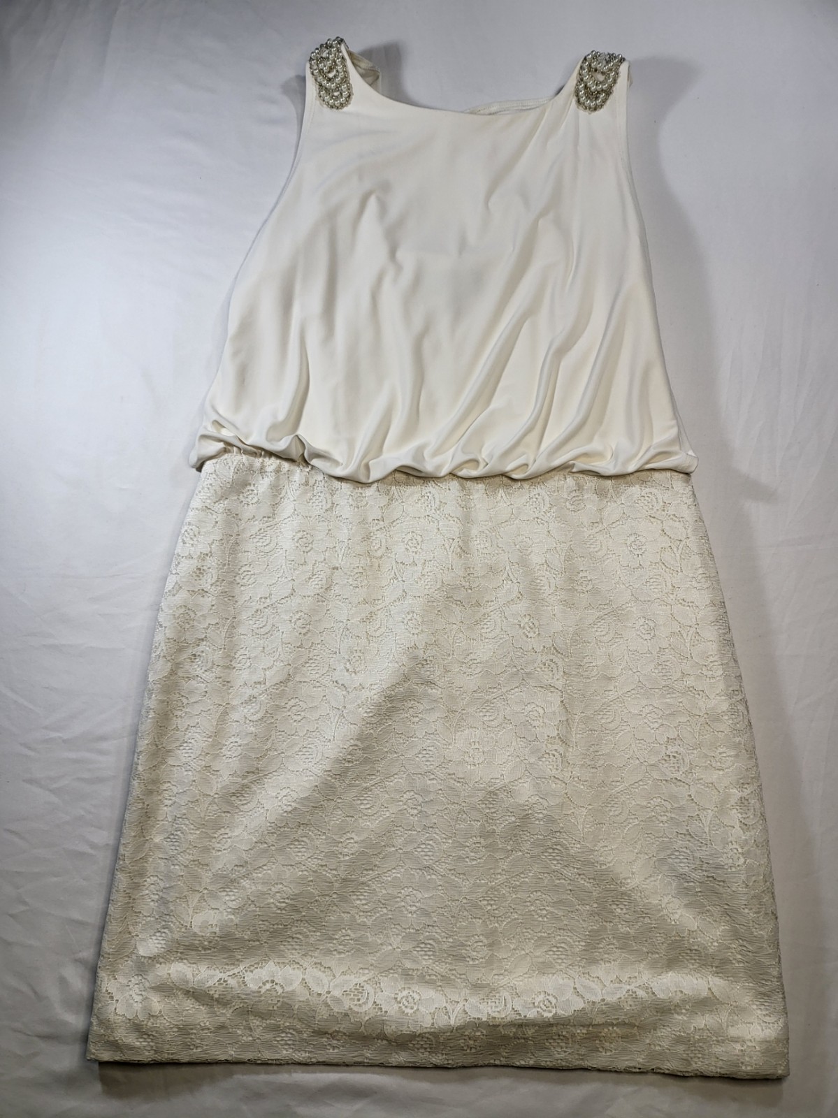 Scarlett Nite Ivory Lace & Satin Dress Size 10 – Pearl Embellished
