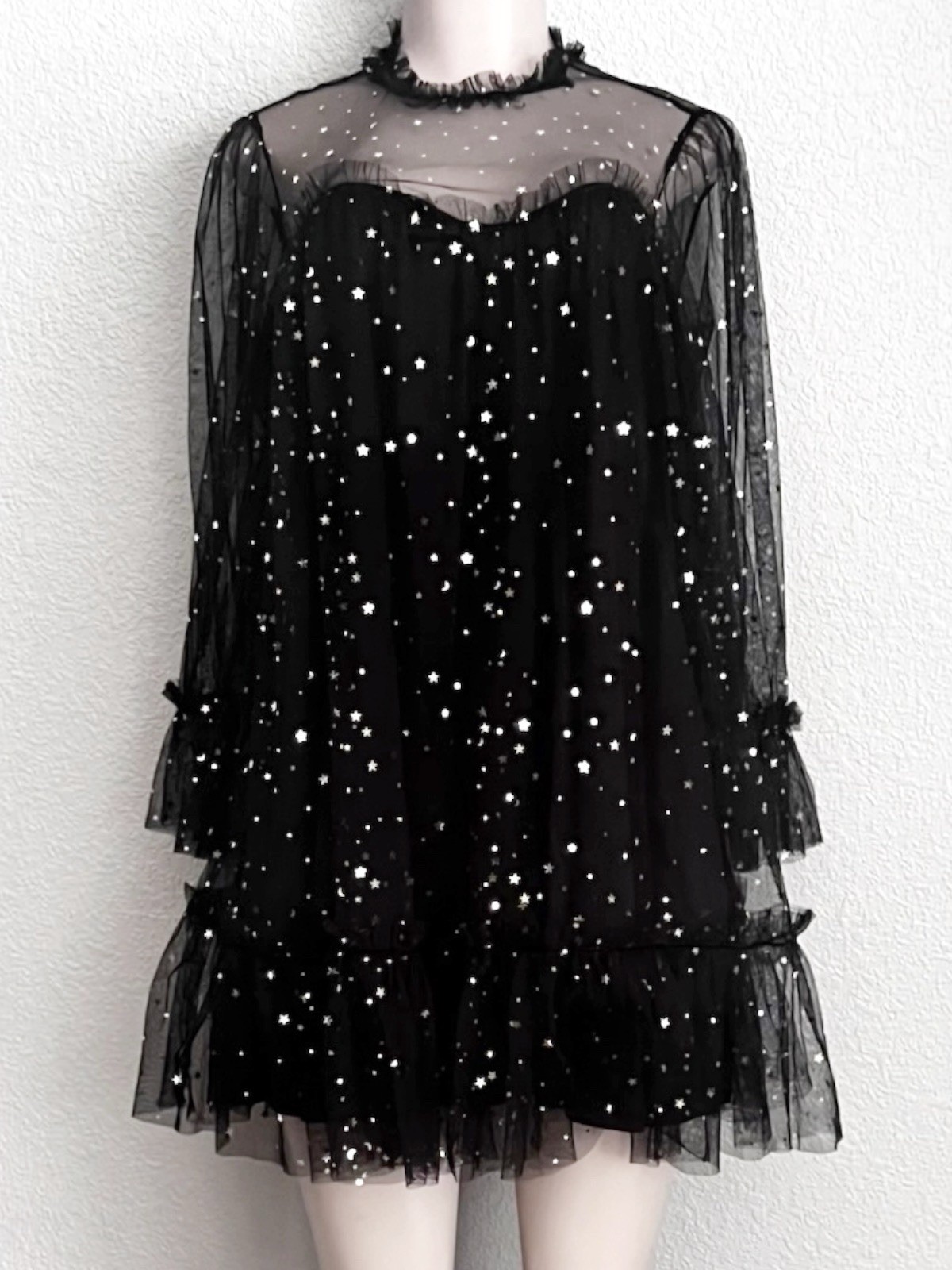 Witchy Celestial Silver Star Mesh Mini Black SZ M