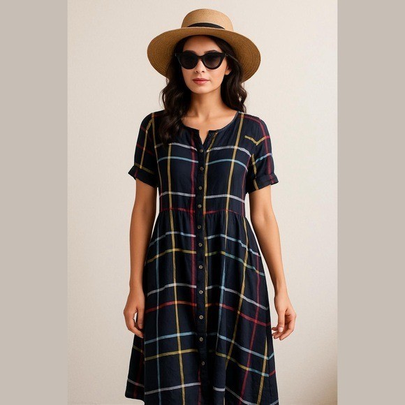 Bombay Paisley Women’s Striped Midi Dress Size M Pockets Vacay Boho Preppy