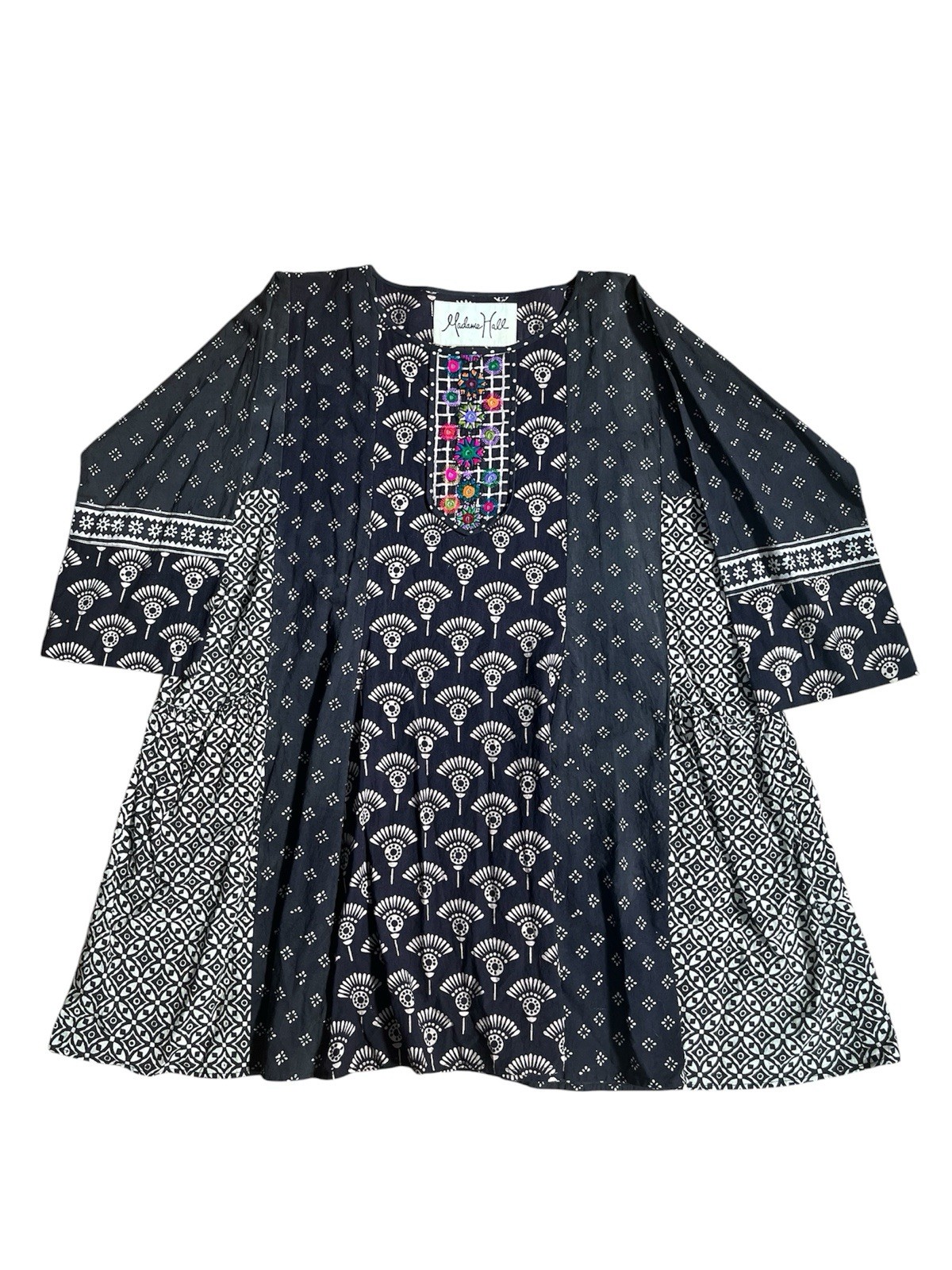 Madame Hall Rare Embroidered Embellished Lightweight Art to Wear Tunic Smock Lg