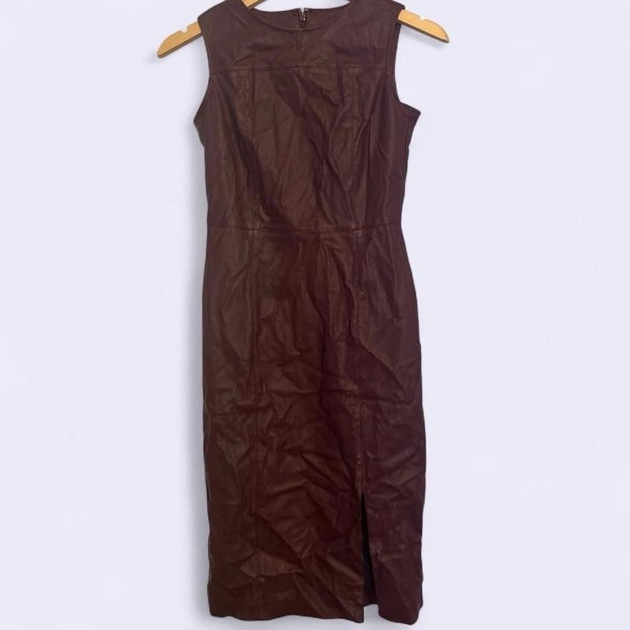 Burgundy Red Faux Leather Dress Form Fitting Side Slit Formal Pencil Skirt