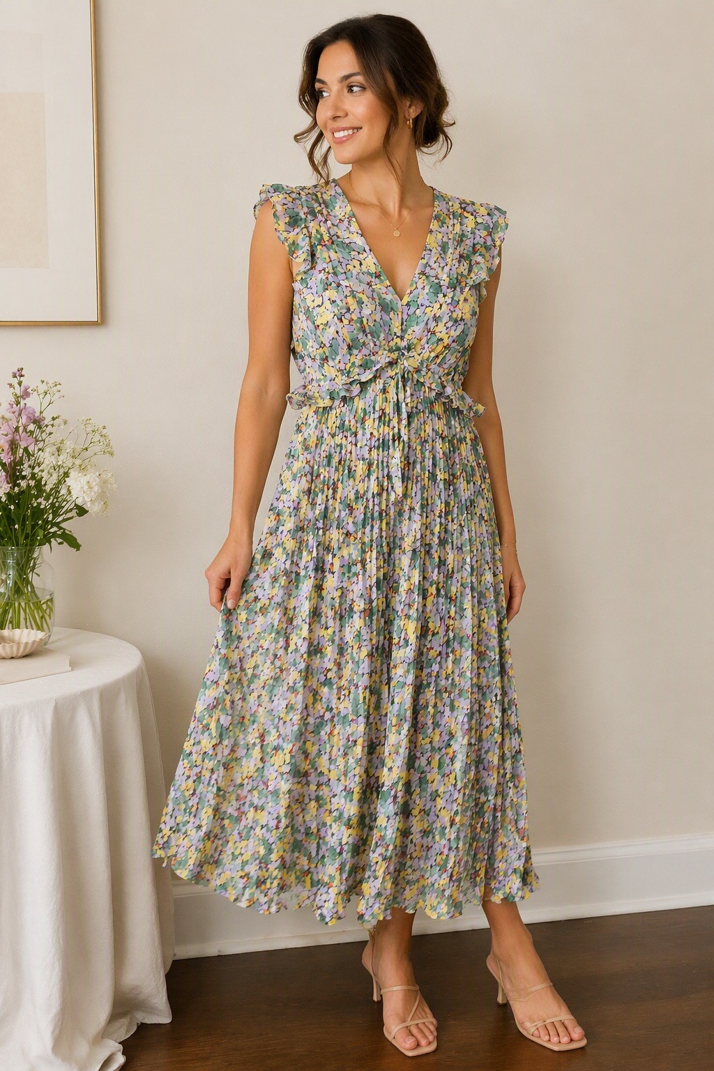 Beautiful Multicolor Sleeveless Floral Dress By Banana Republic!! Size S