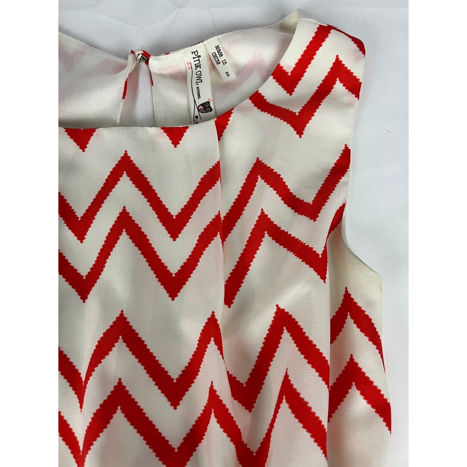 Pink Owl Red Chevron Sleeveless Dress Women’s Size Small Cute Pattern
