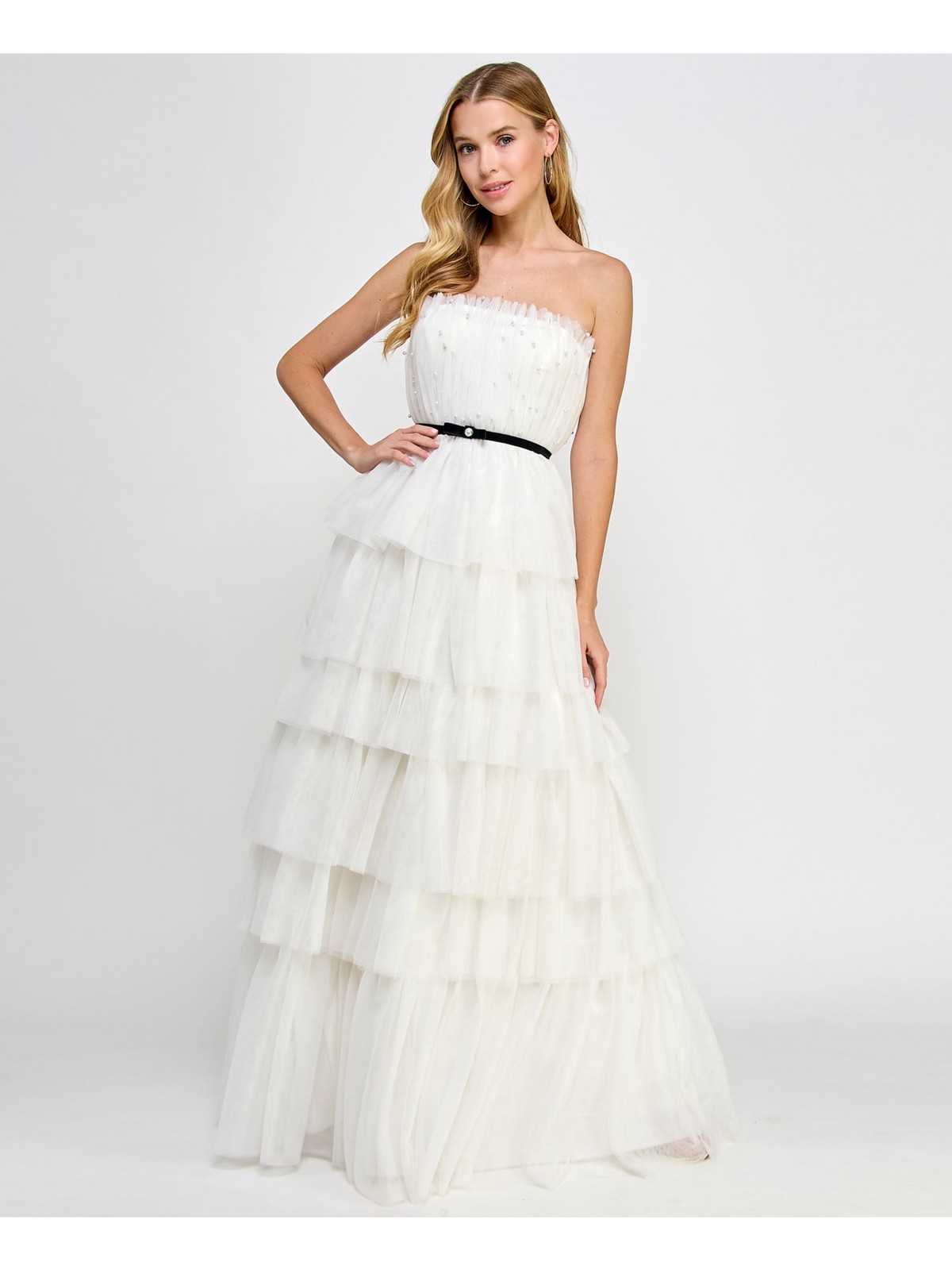 SAY YES TO THE Womens Dress White Lined Formal Faux Pearl Bow Juniors 34