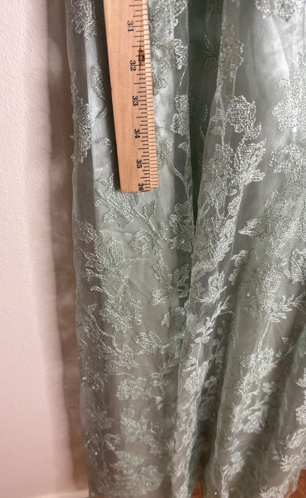 vtg Cassandra Stone Dress Womens 8 Sage Green Lace Gown Formal Evening Beaded
