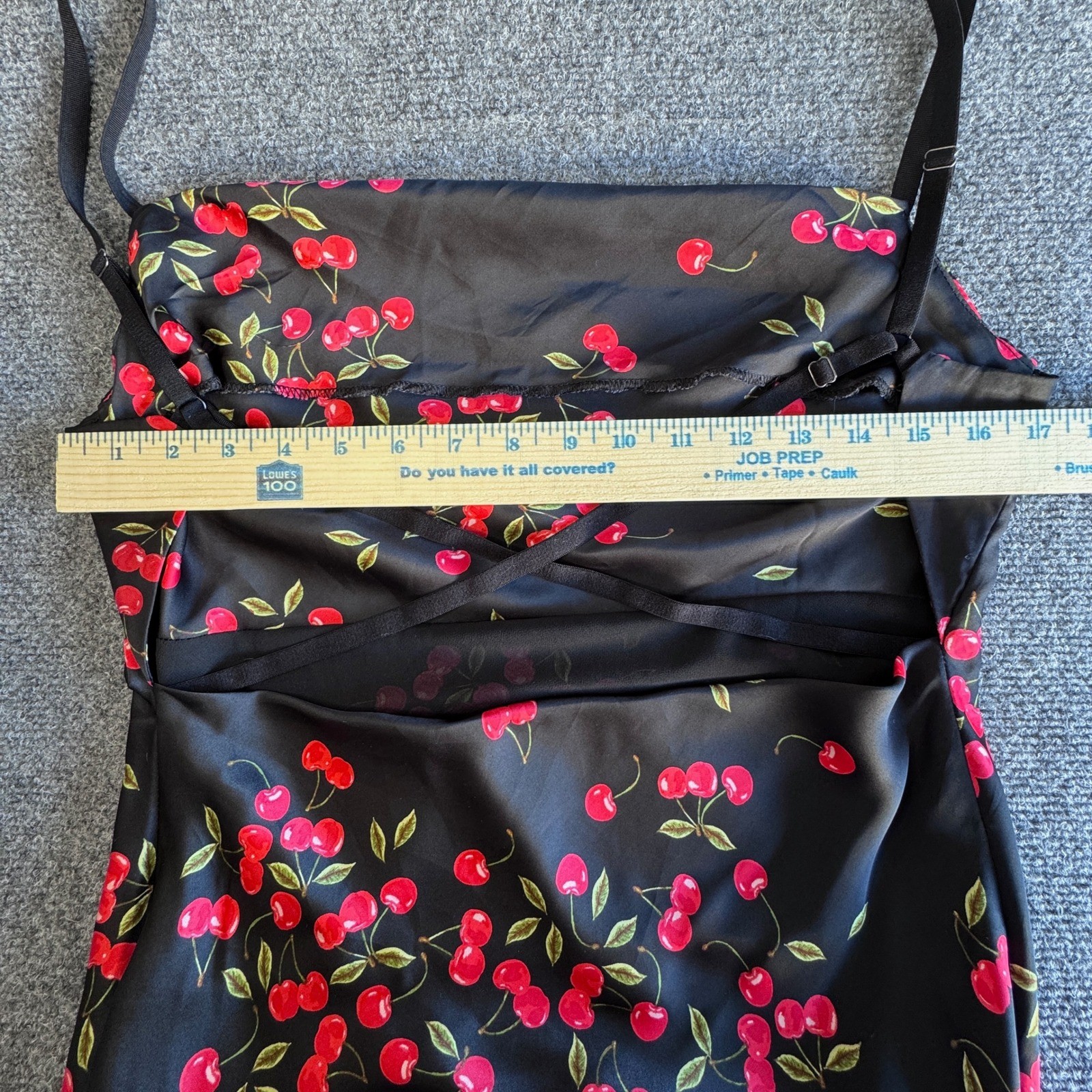 VICI Black Cherry Print Cowl Neck Maxi Dress Medium Open Back Side Slit Summer
