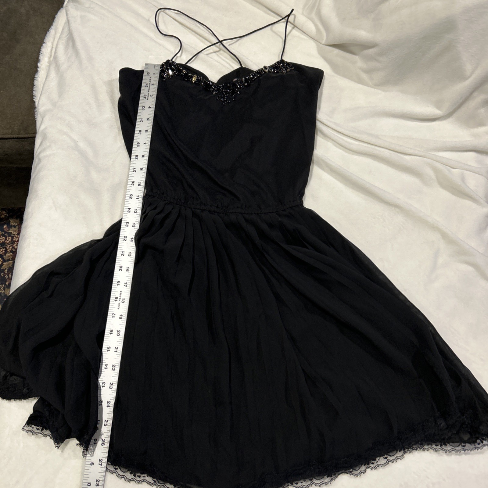 Victoria Secret Small Black Jeweled Top Lace Trim Dress