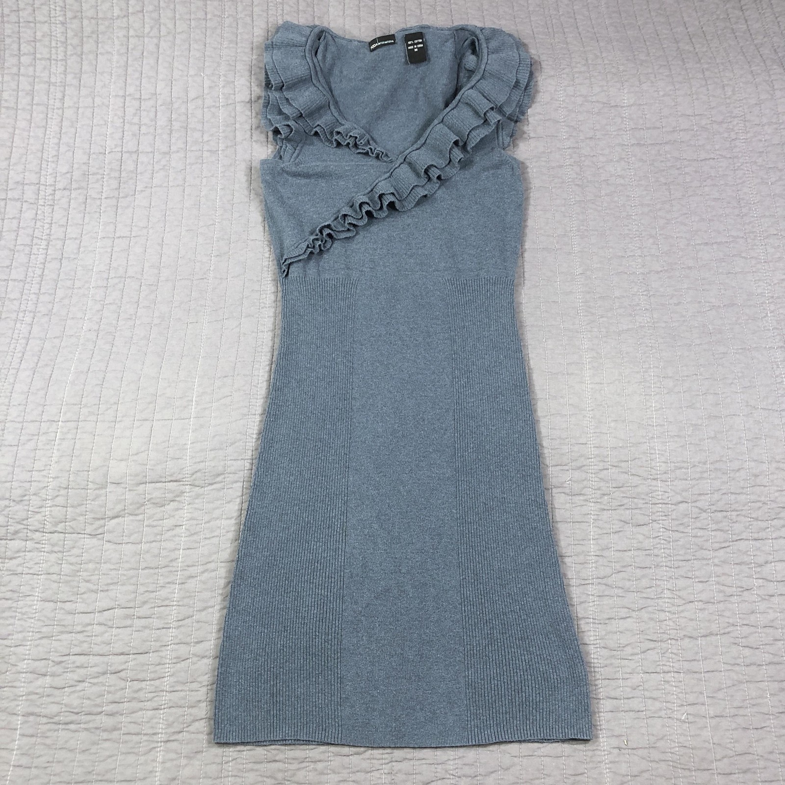 Moda International Sweater Dress Womens Medium Ruffle Knit Sleeveless Fitted
