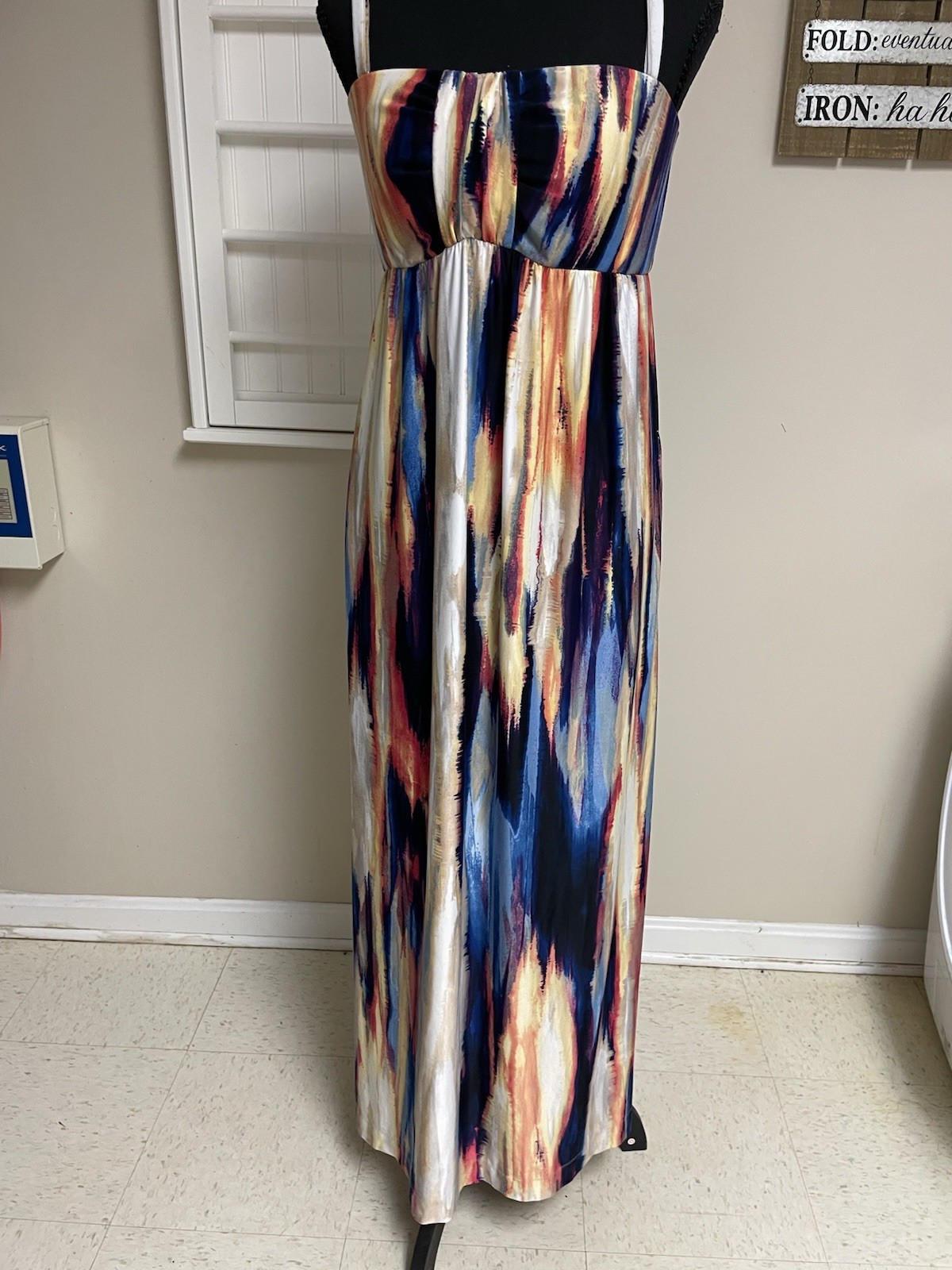 Soma Multicolor Abstract Strapless Maxi Dress Long Stretch Knit L Poly Spandex