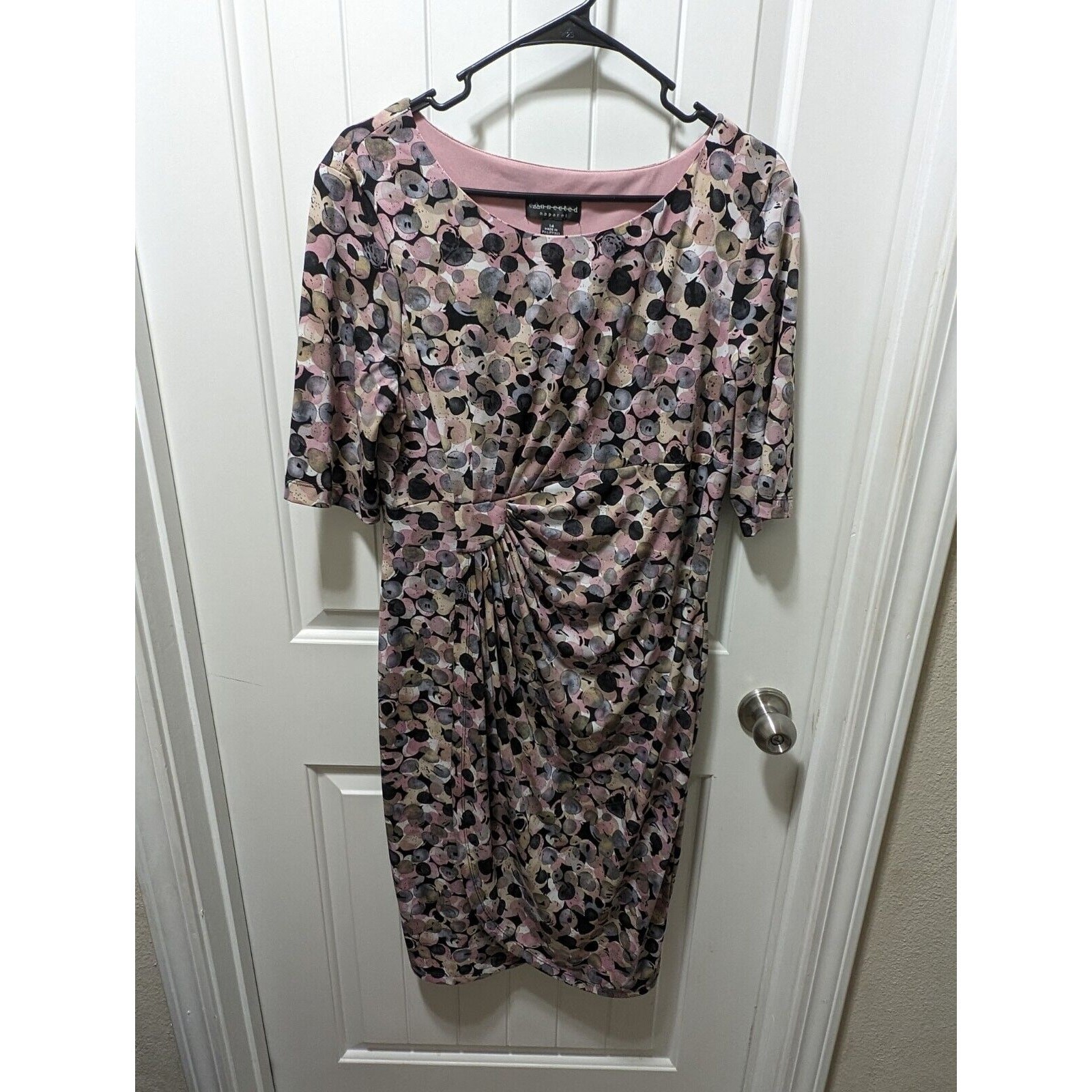 CONNECTED WOMAN Size 14 Pink Gray Black Tan Stretch Jersey Knit Ruched Sheath