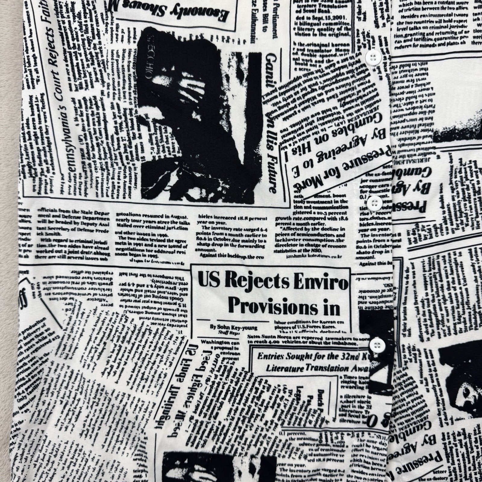 Vintage Newspaper Print Longline Button Down Shirt Dress White Black