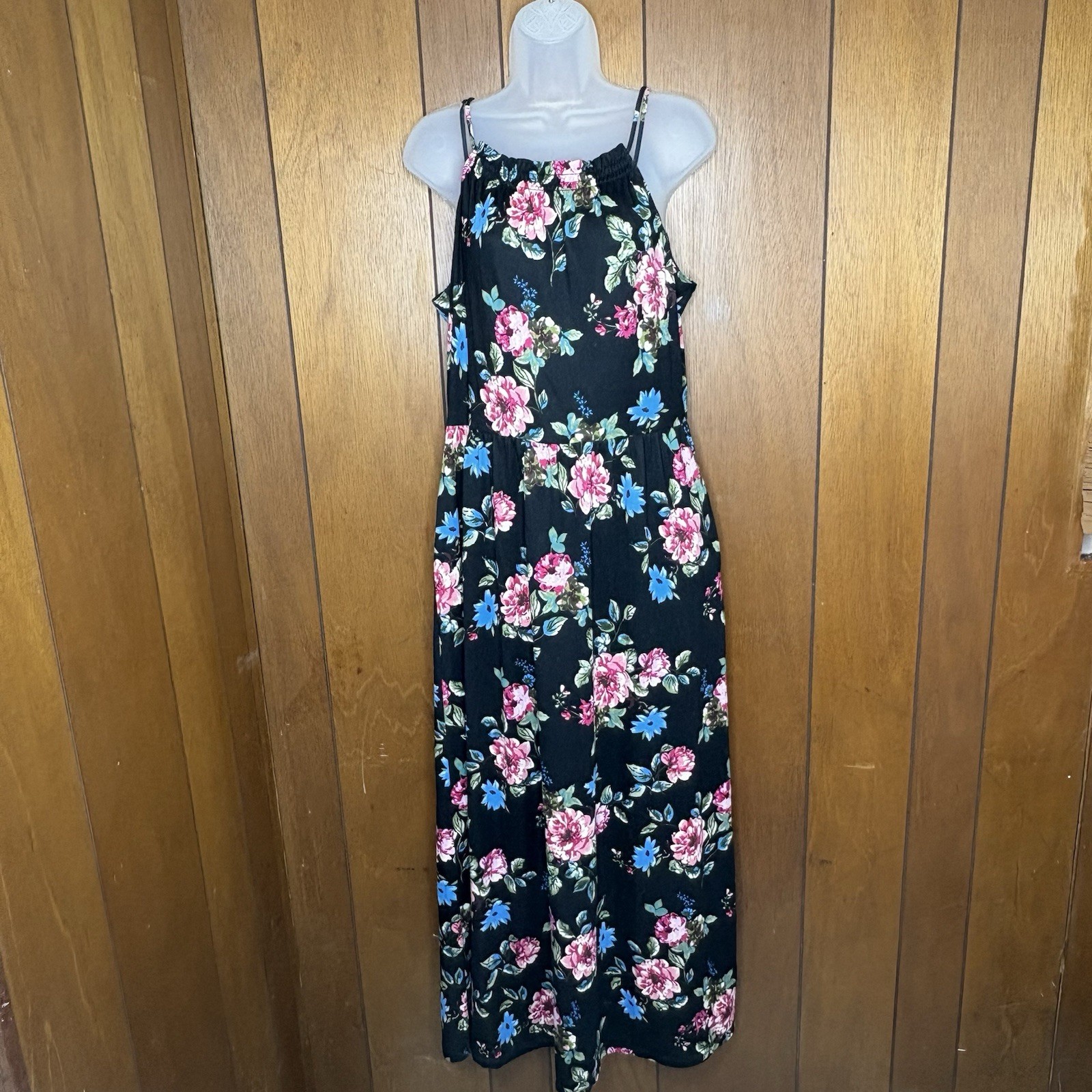 Nine Britton Dress Women L Black Floral Maxi Boho Cottagecore Fairy Pockets Soft
