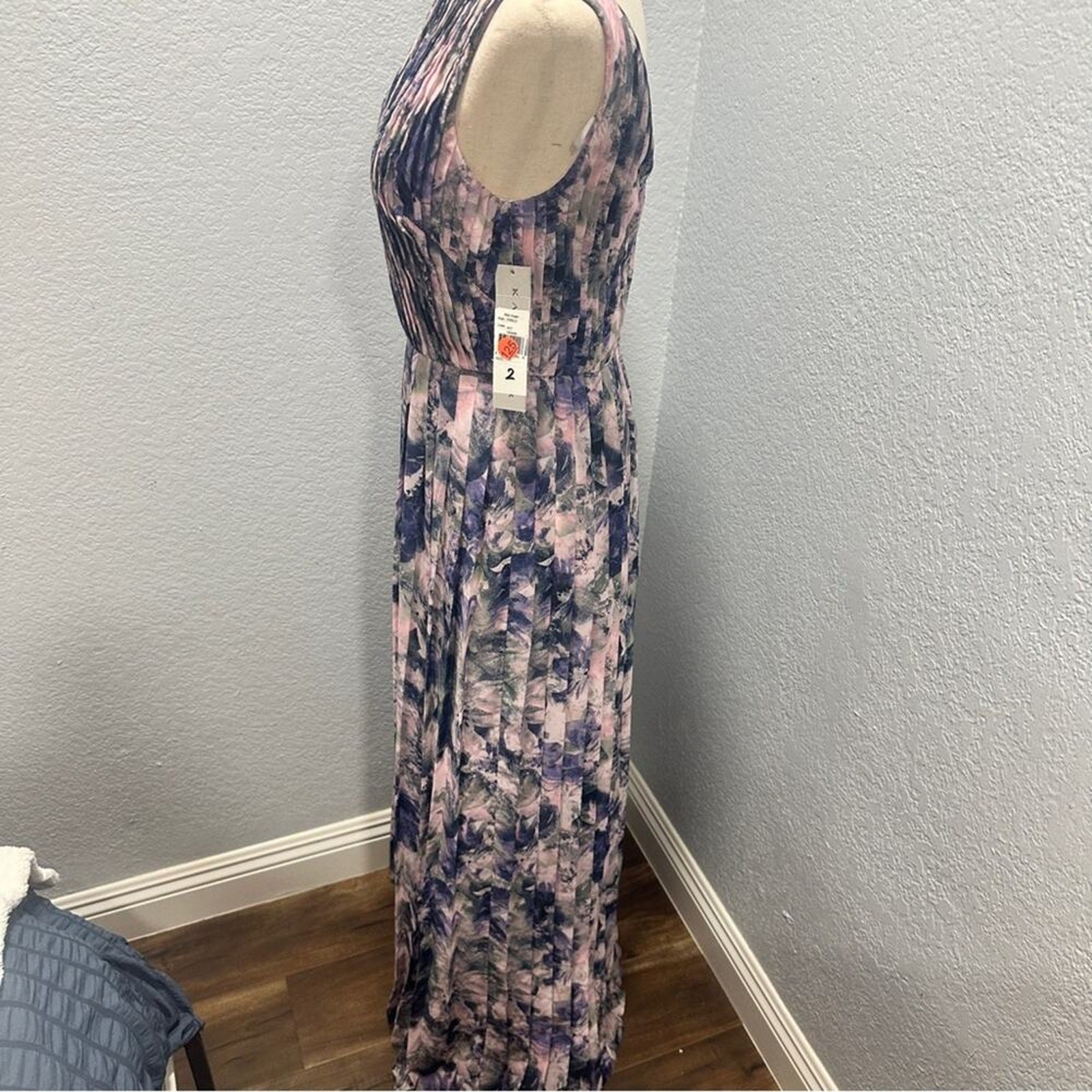 Kay Unger Luisa Floral Pleated Gown Size 2 Watercolor Chiffon Formal Dress NWT