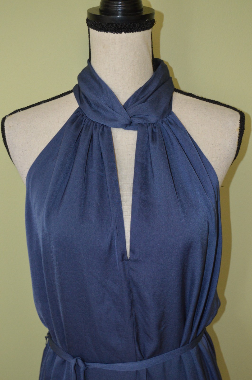 Banana Republic Navy Blue Silky High Neck Sleeveless Shift Belted Lined Sz Large