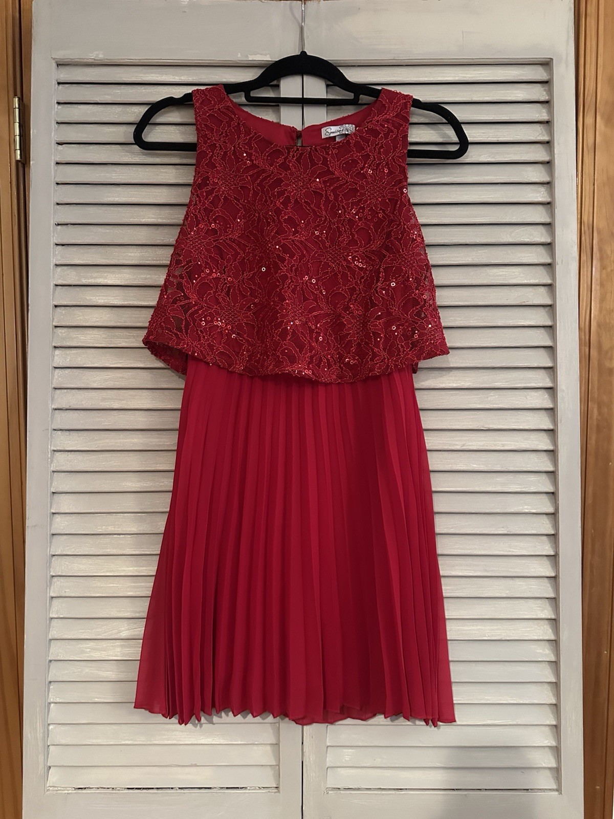 Speechless Red Lace Pleated Sleeveless Fit & Flare Knee Length Dress S