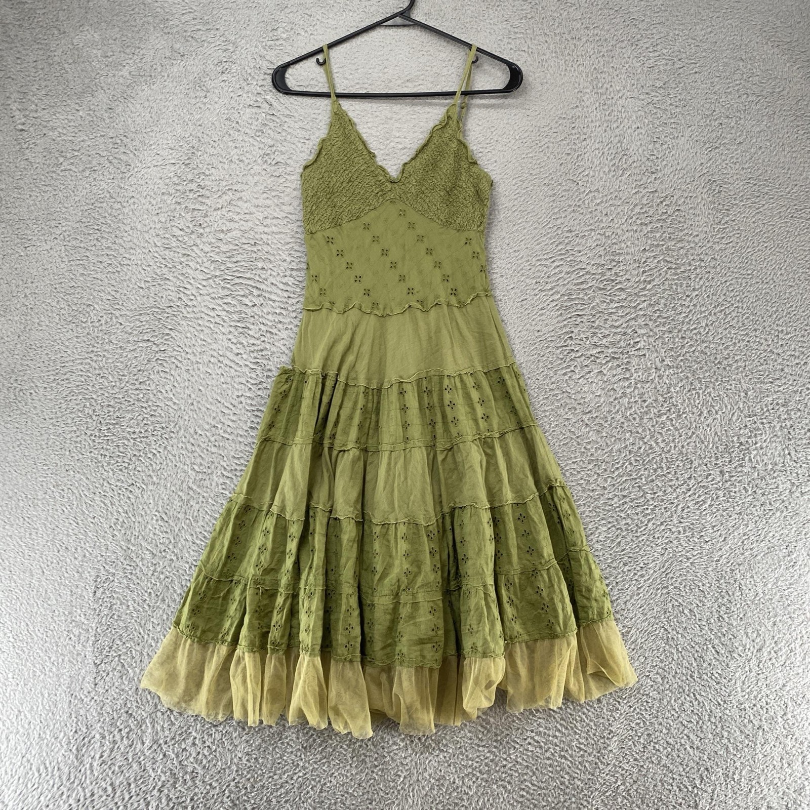 Connected Y2K Fairy Dress Womens Small Embroidered Tiered Midi Sundress Boho