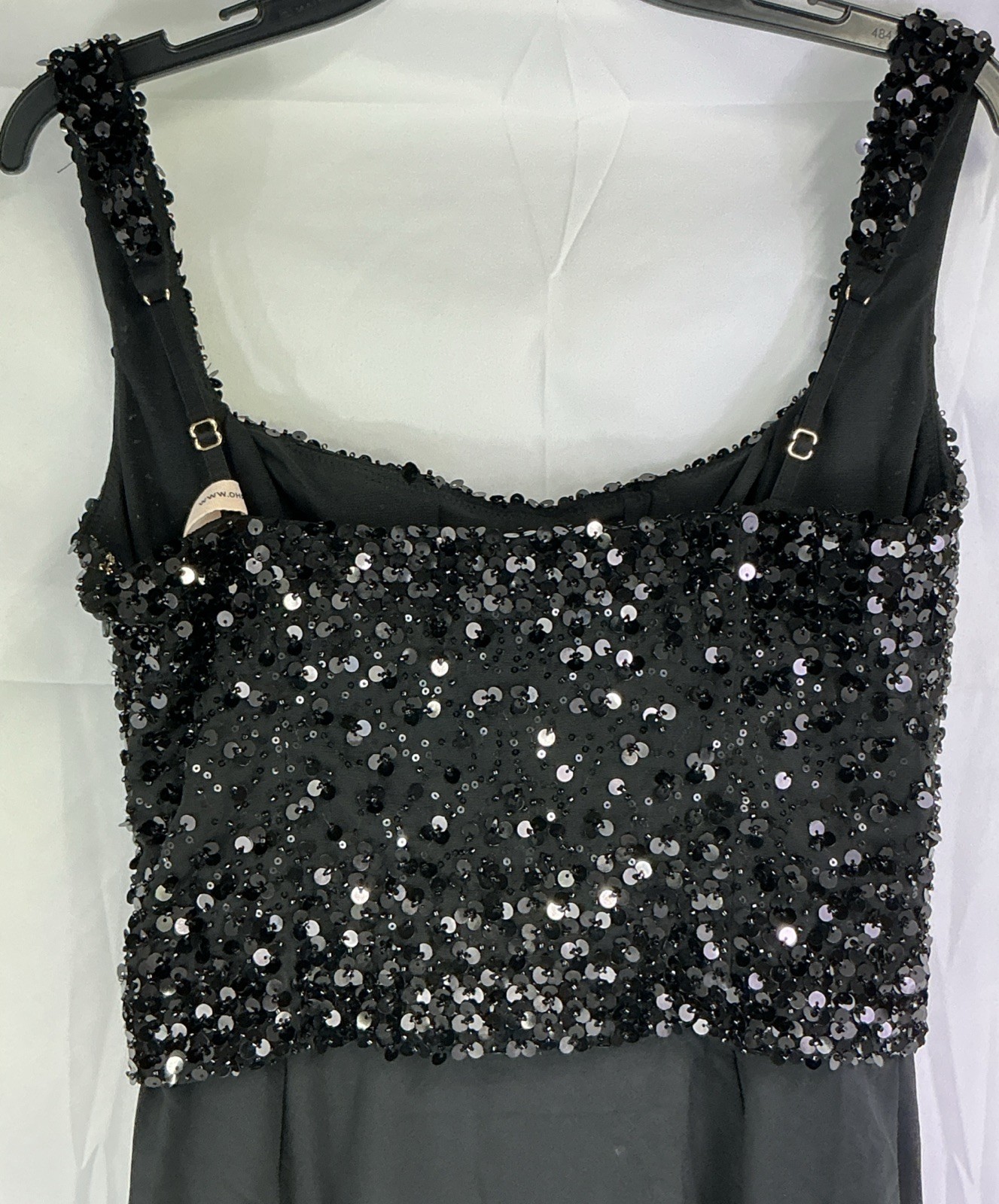 Oh Polly Robina Black Beaded Corset Ruffle Trim Skirt Dress UK 12 US 8