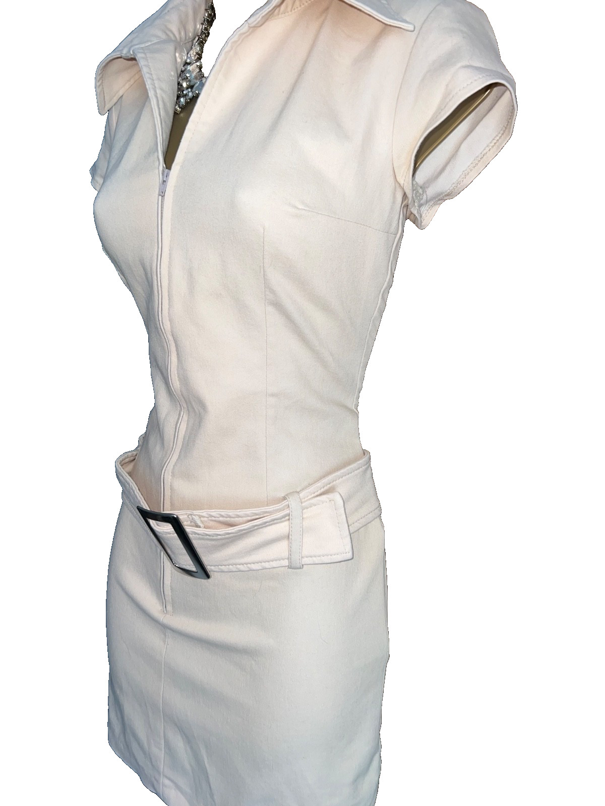 Jane Norman ❤️ vintage Y2K Mocha Secretary safari military dress size 10 12 Uk
