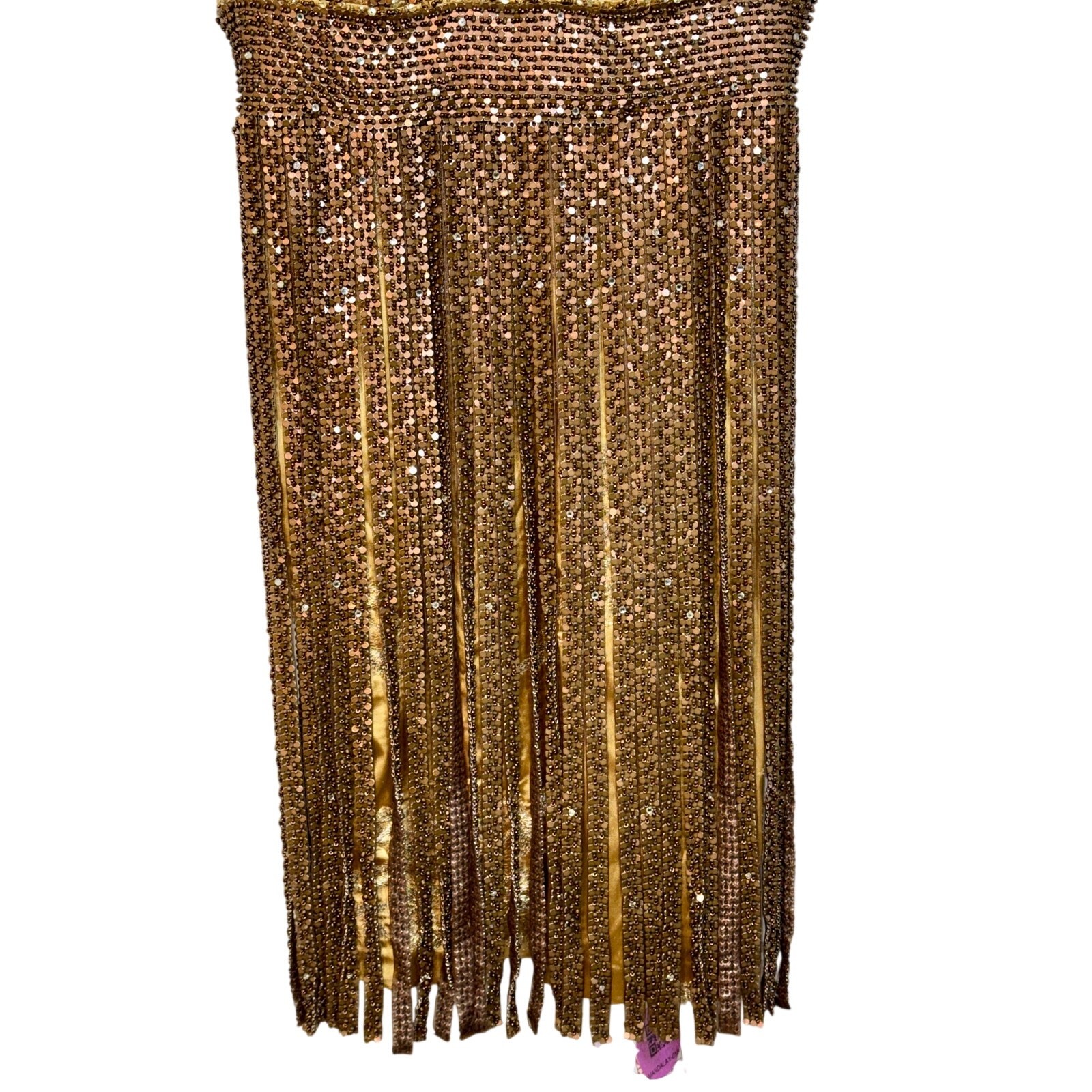 NWT Mandalay Gold Beaded Fringe Studded Sequin Mini Cocktail Party Dress Size 10