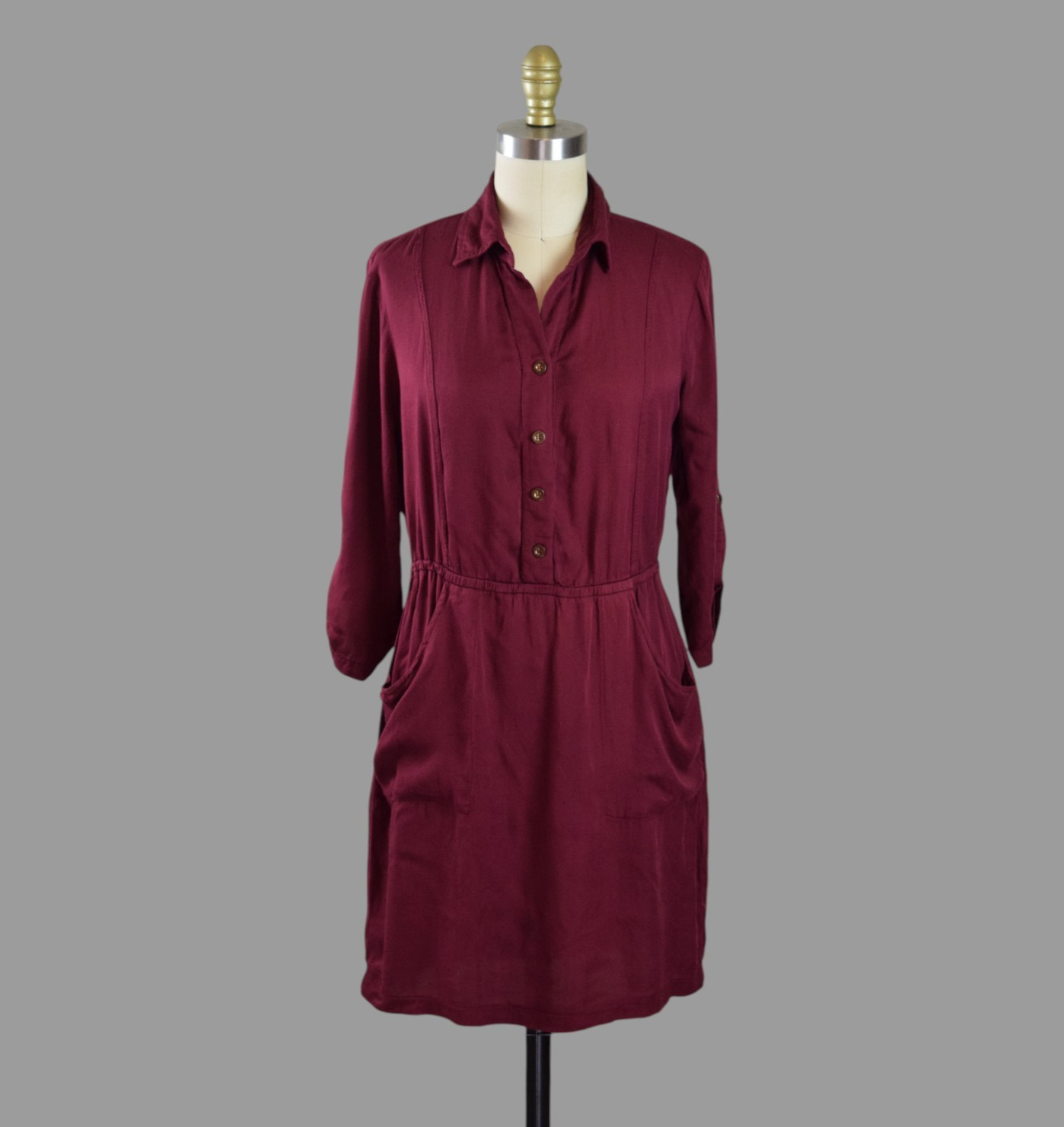 CACHAREL French Maroon Button Front Shirt Dress Size XS US
