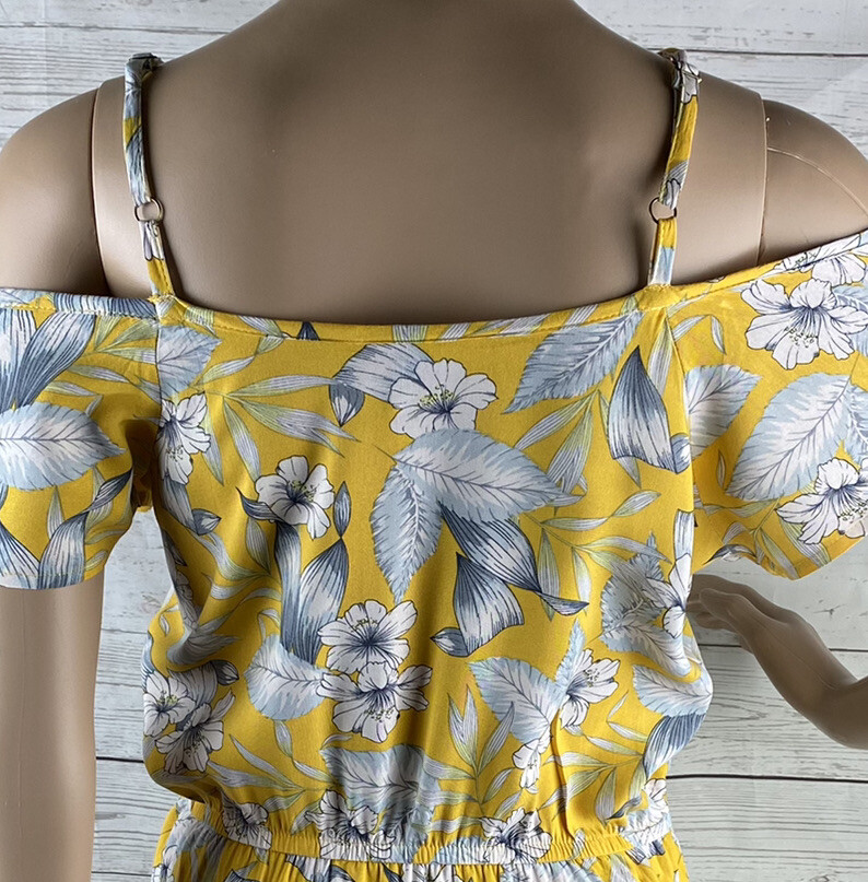Island Haze Sundress Small Yellow Gray White Hibiscus Floral Hawaiian Dress Cute