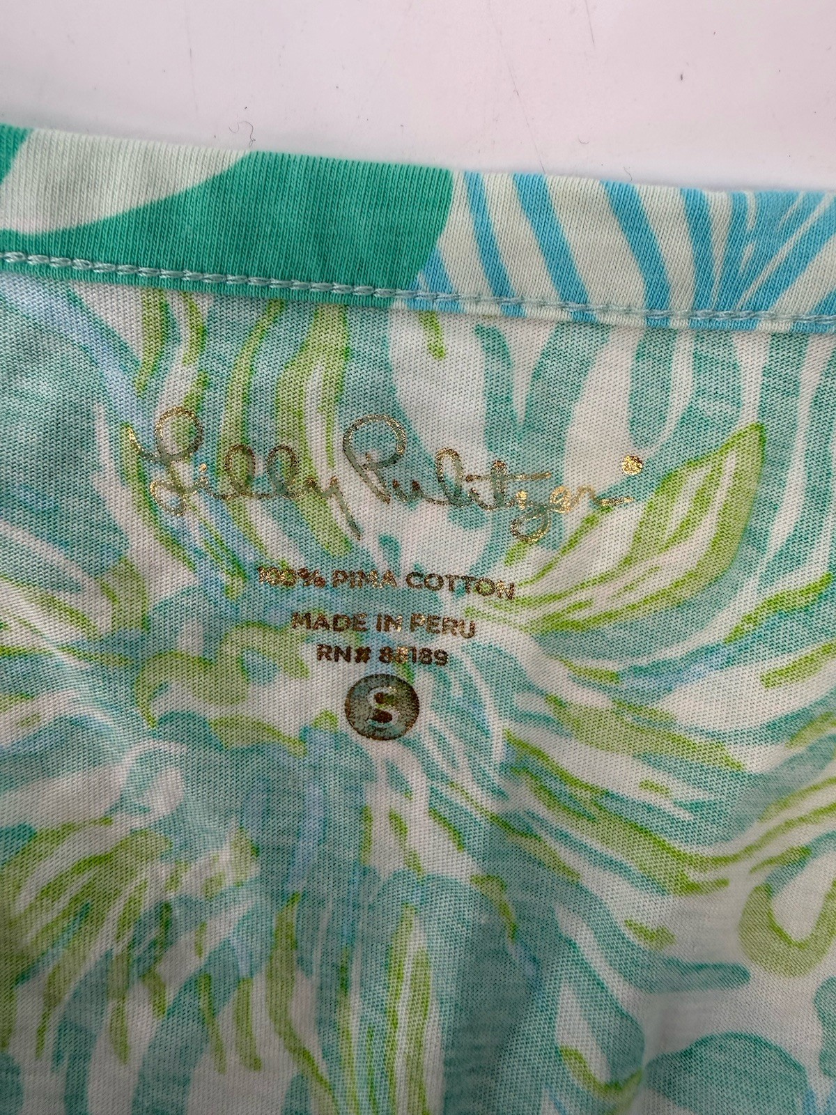 Lilly Pulitzer Palmetto Henley Dress Green Blue White Beach Resort Pima Cotton S