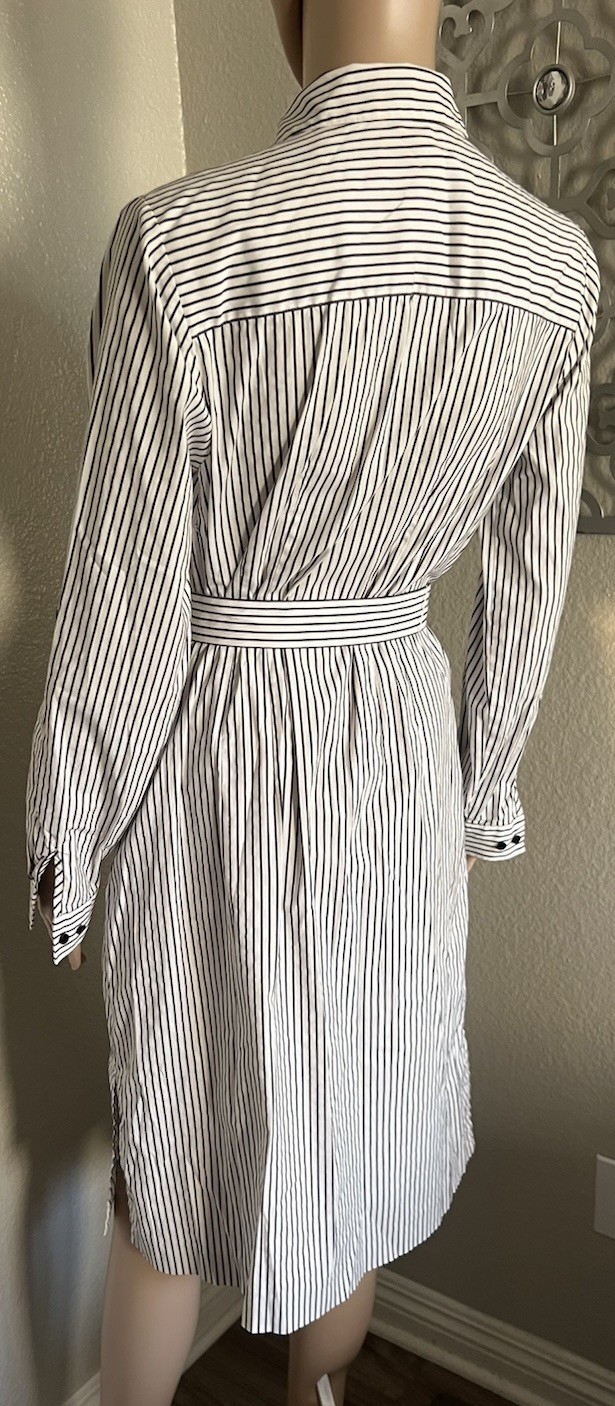 ELIE TAHARI Embroidered Nautical Striped Belted Button Down Shirt Dress sz S