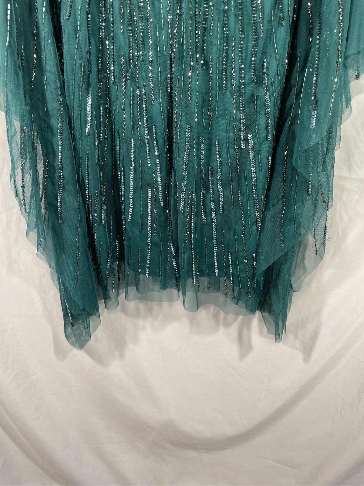 NEW Adrianna Papell Beaded Sequin Mesh Kaftan Dress Dark Jade [SZ Small ] #G809