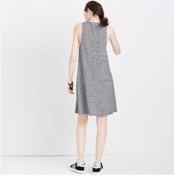 Madewell Highpoint Tank Dress In Gray Stripe Size Large