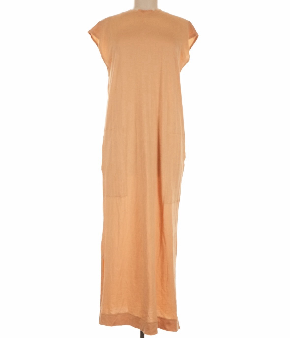FP Beach Free People Peach Solid Midi Tee Dress Crew Cap Sleeve Pockets Slit M