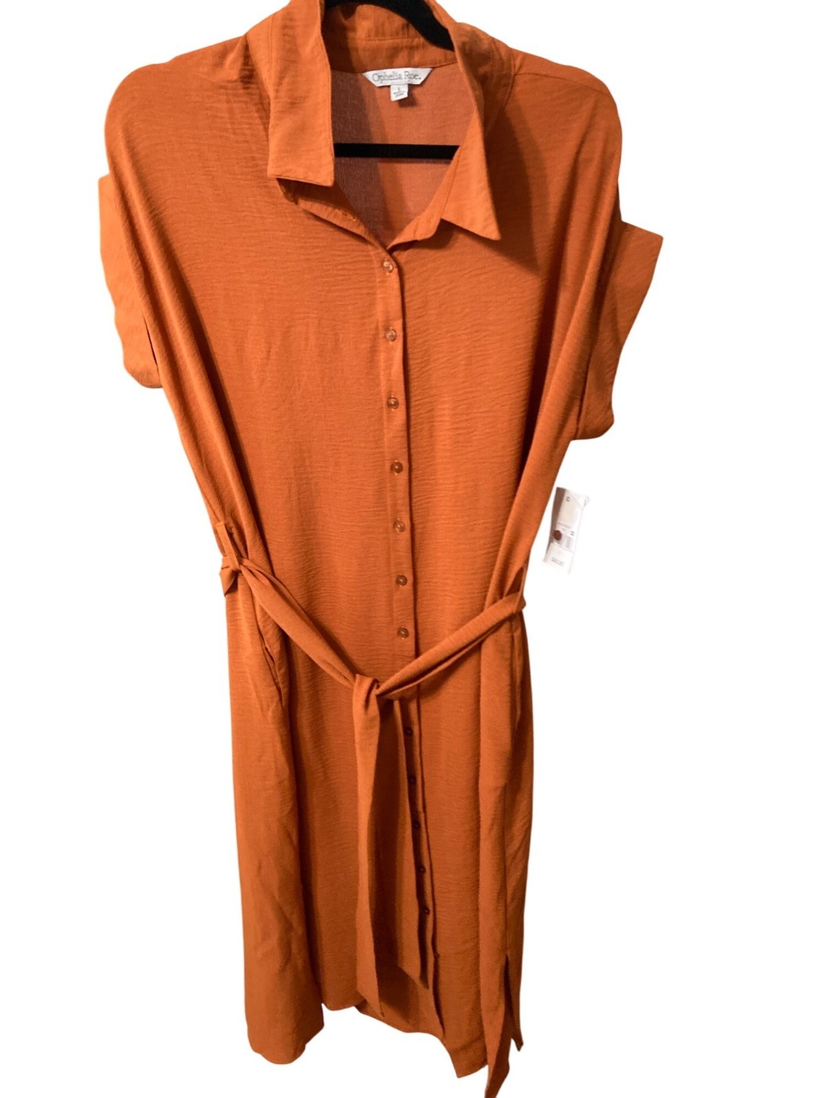 Ophelia Roe Button Front Belted Cinnamon Shirt Dress With Pockets Size Varies