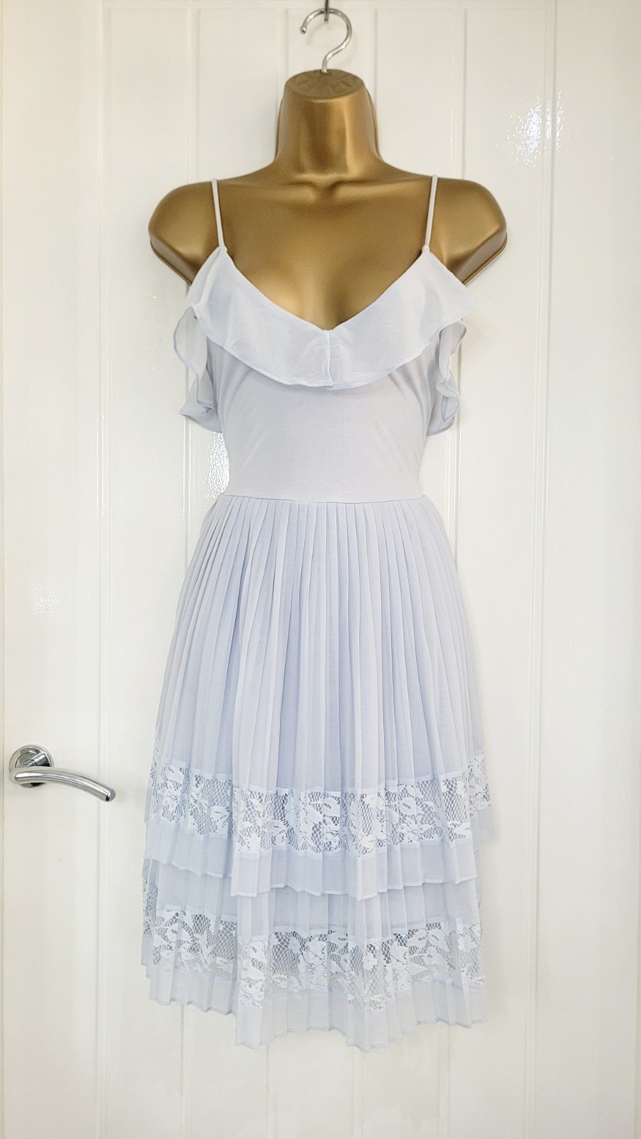 French Connection Size UK 10 light blue pleated lightweight pleated summer hols
