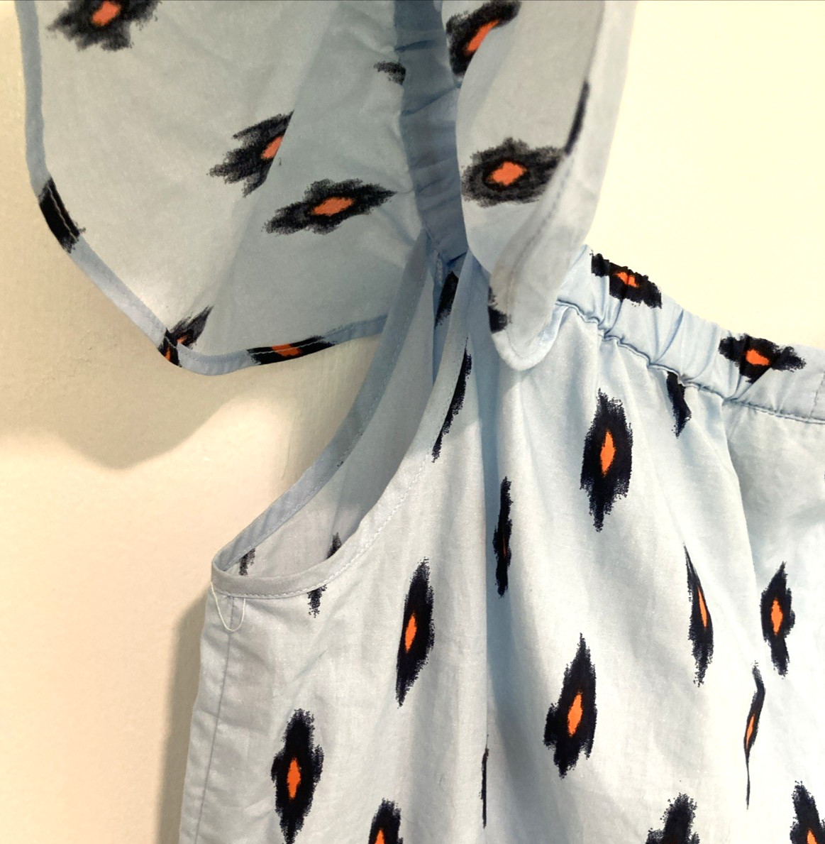 J Crew IKat Off Shoulder Shift Mini Dress Blue/ Orange Cotton Size S