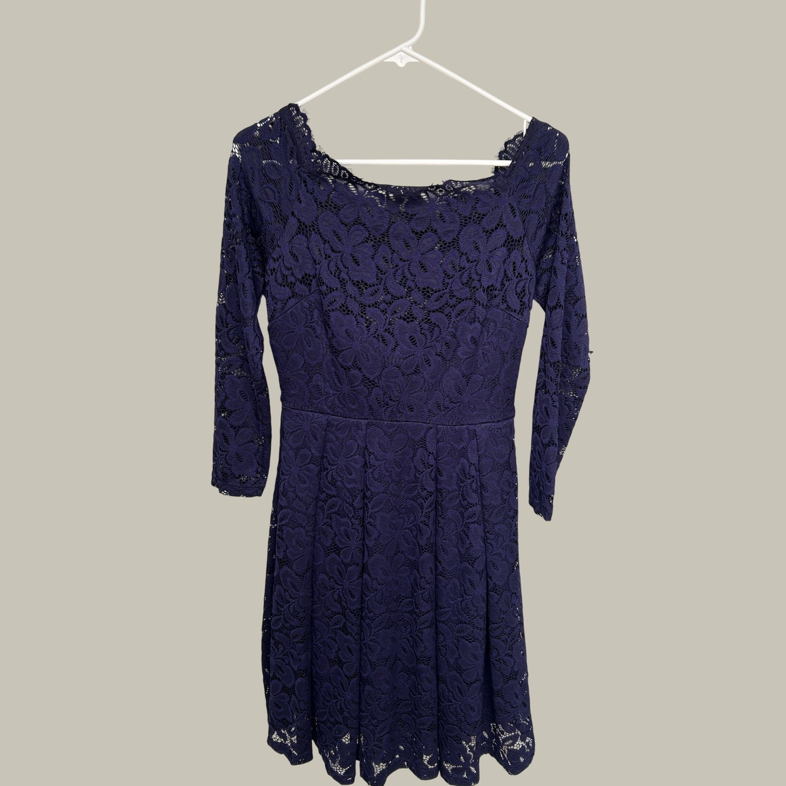 Missmay Lace Dress Womens M Navy Blue A-Line Knee Length Party Wedding Elegant