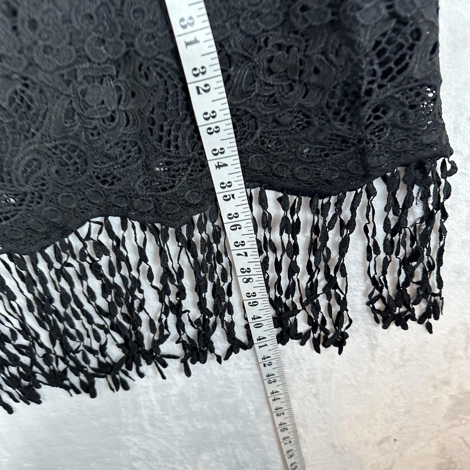 Vintage Michael K Dress Womens Small Black Crochet Lace Fringe Hem Boho Y2K