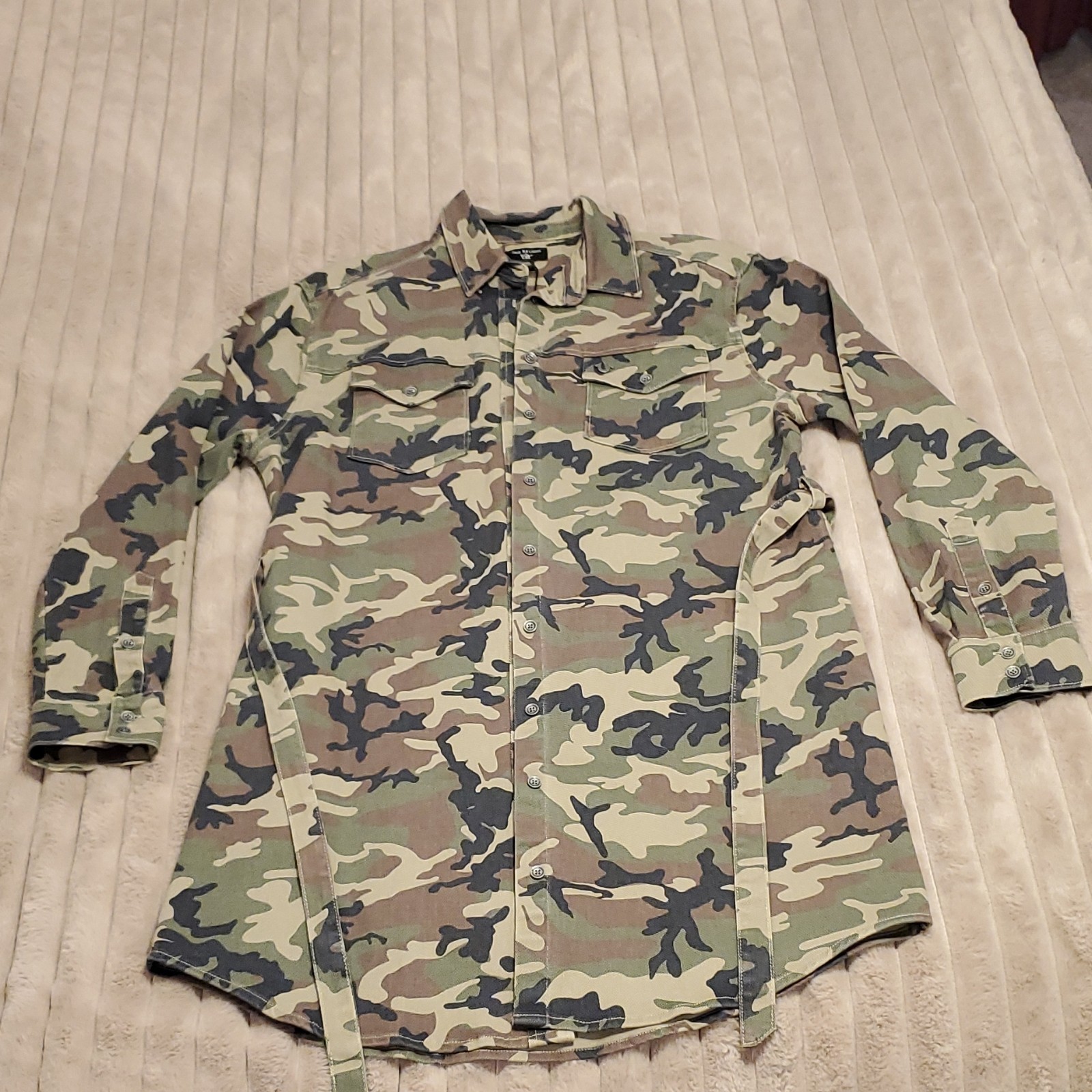 True Religion Camouflage Collared Belted Shirt Dress Long Sleeve Size M