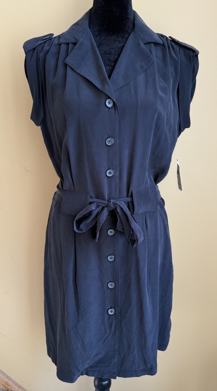 Coldwater Creek Women Dress XS (4) Black Washed Silk Tunic Mini Shirt NWT
