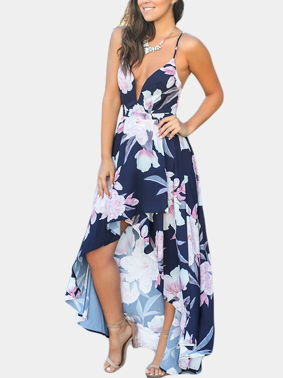 YOINS Long Floral Dress Sleeveless Deep V Neck Random Print BNWT Size 12/14 Uk