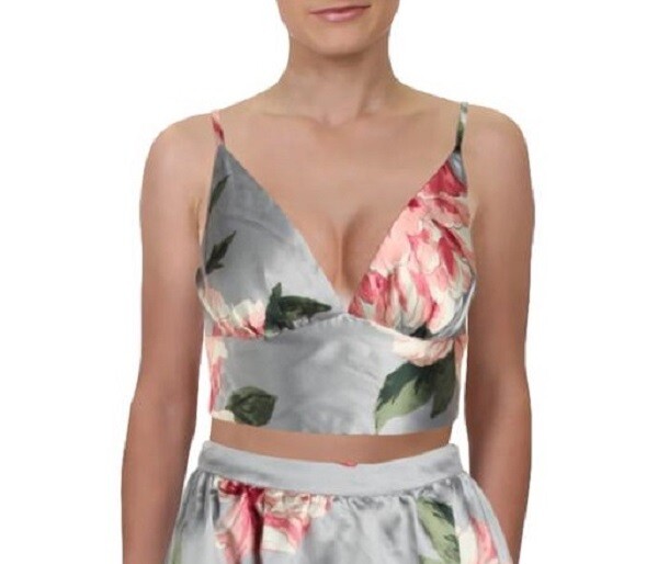 Speechless Junior Women 1 Silver Pink Blush 2 PC Satin Floral Crop Top Dress NWT