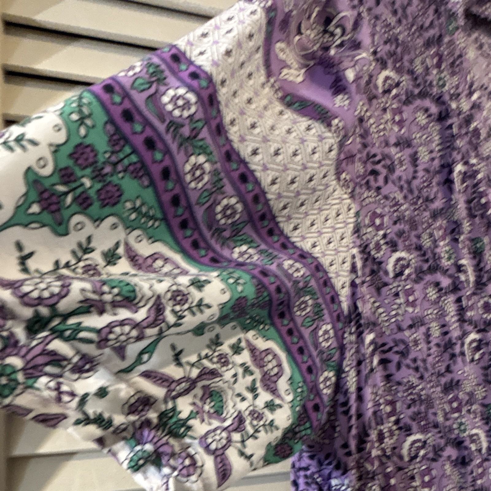 Bloomchic 14-16 Purple/White/Green Floral V-Neck Short Sleeve Rayon Woven Maxi