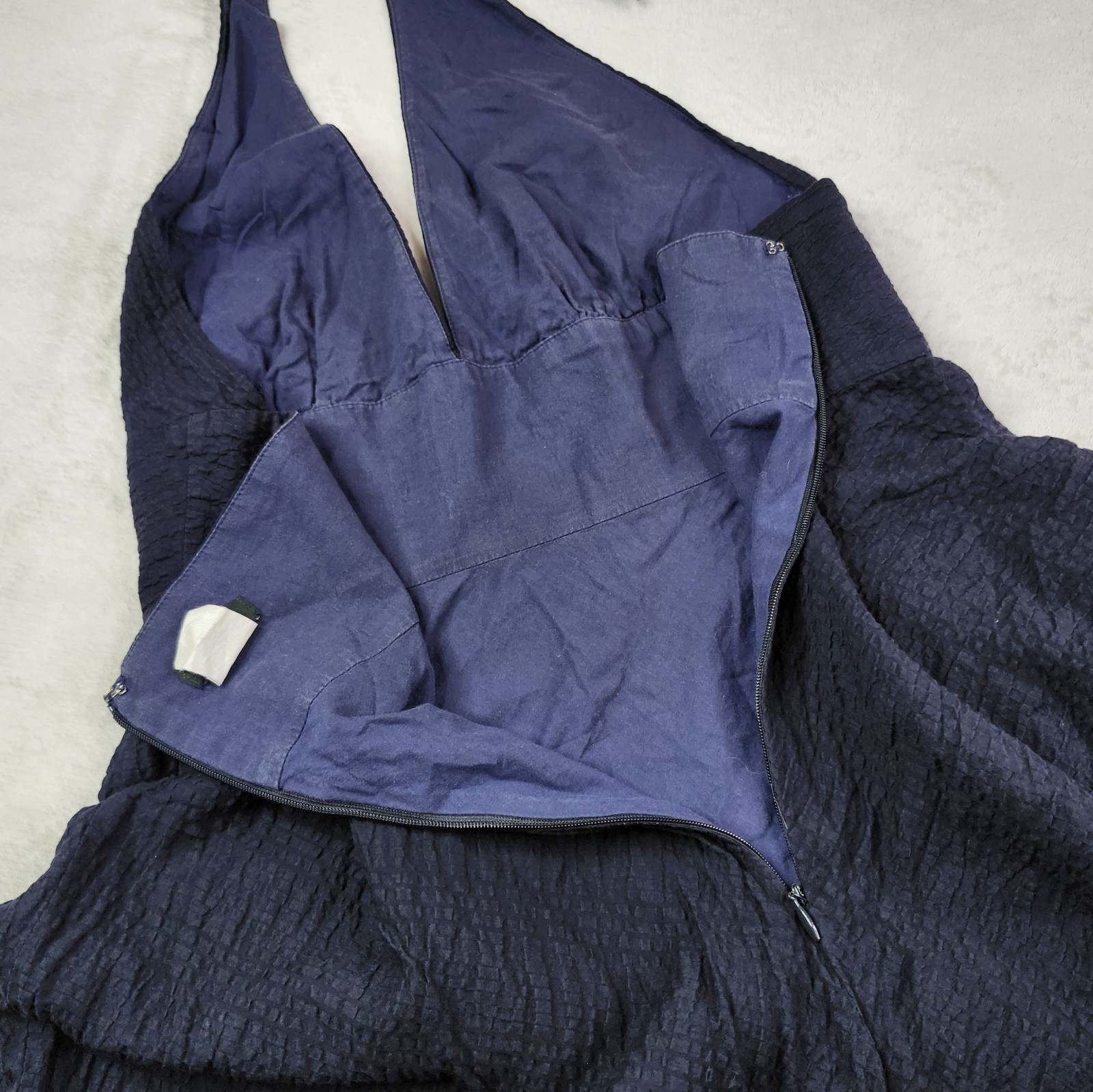 J. Crew Halter Dress Navy Blue 100% Cotton Texture Classic Preppy Fully Lined 4