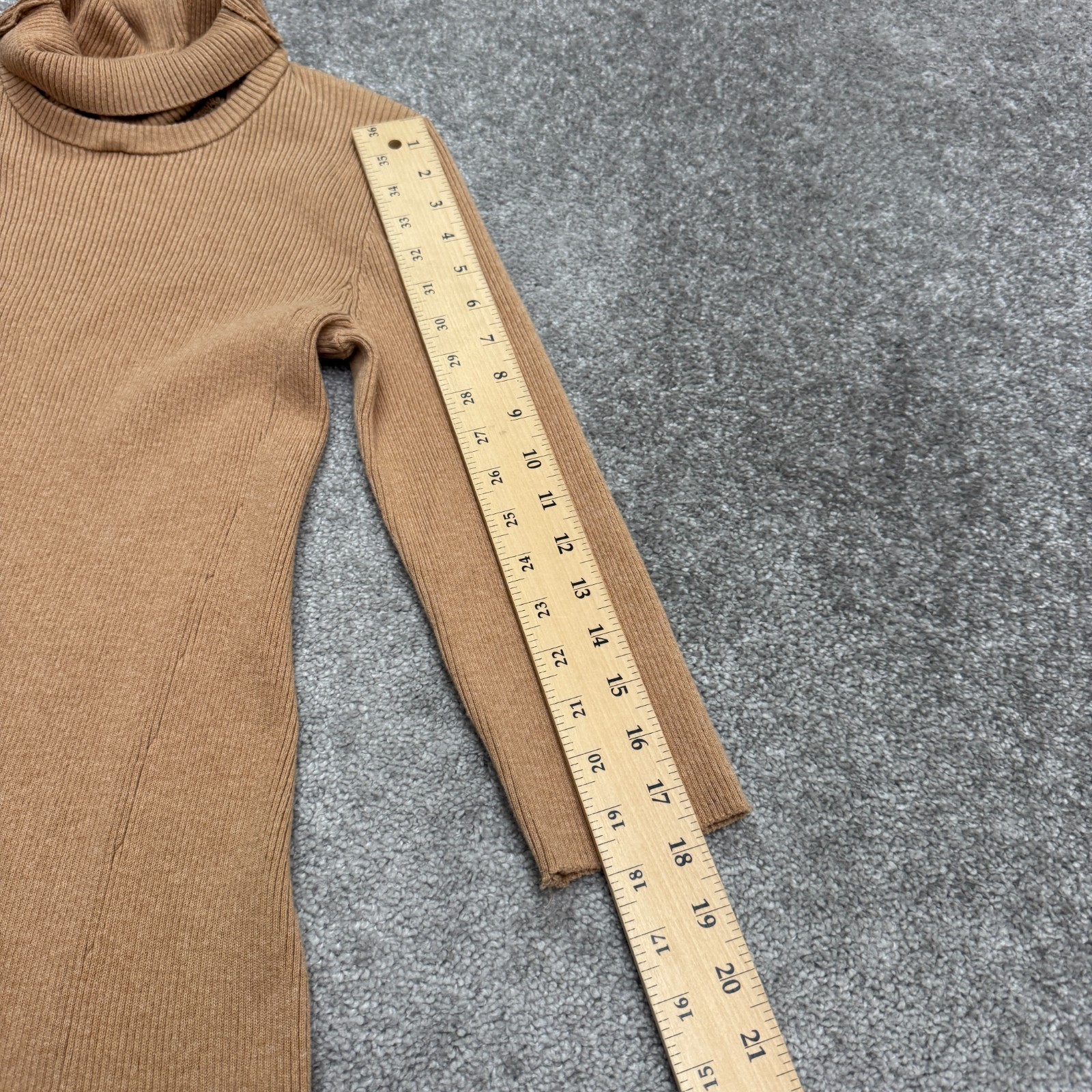 Saks Fifth Avenue Turtleneck A-Line Midi Sweater Dress Womens Small Camel Brown