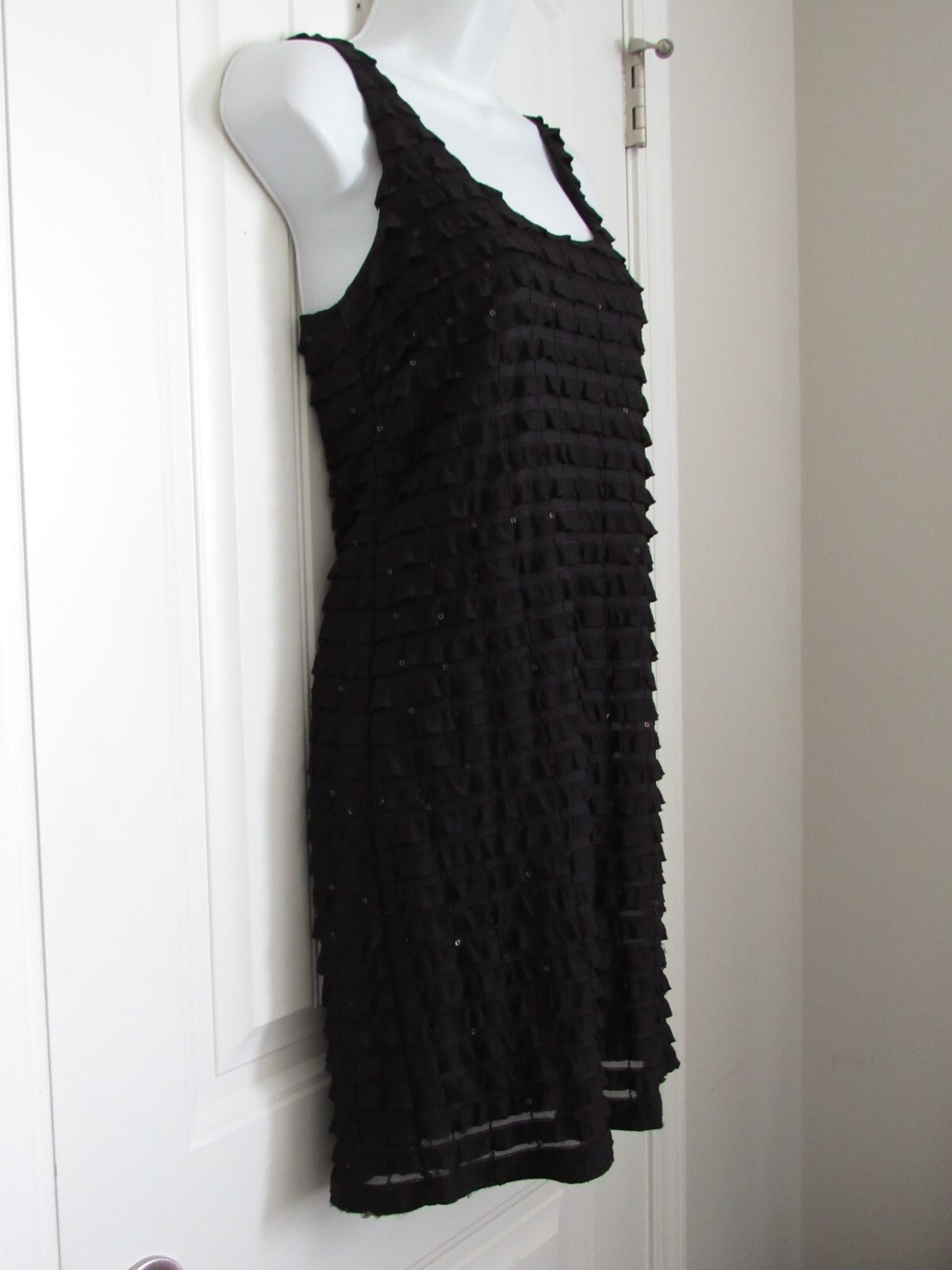Gibson ~ Sleeveless Scoop Neck Black Ruffle Sequin Short Dress ~ M