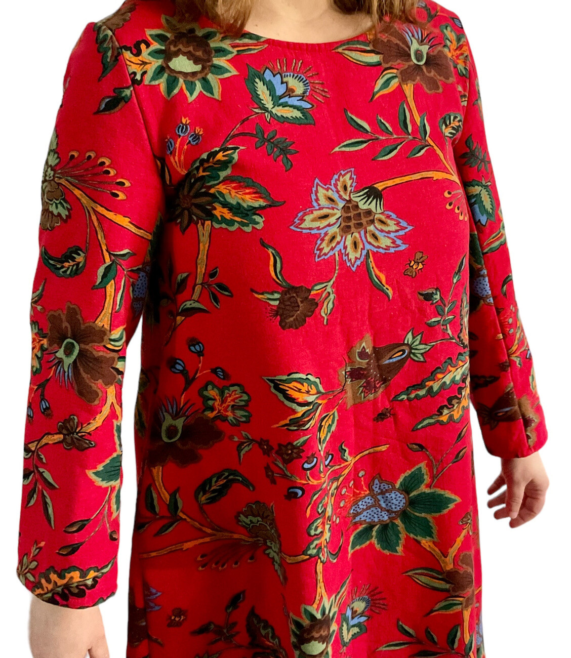 Sweatshirt Dress Linen Cotton Sz Medium Warm Fleece Red Floral Hong Kong Euro 93