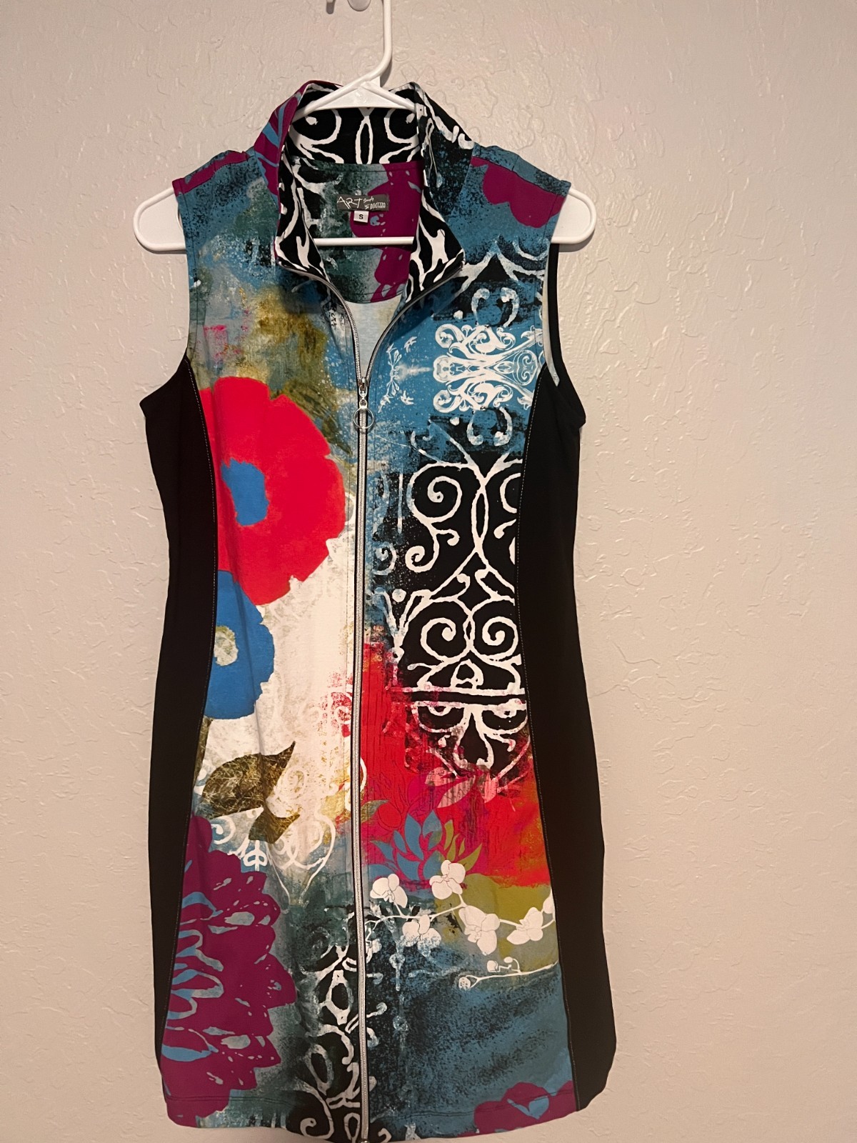 Womens Floral Full Zip Colorful Wearable Art Mod Simply Art by Dolcezza Sz Small