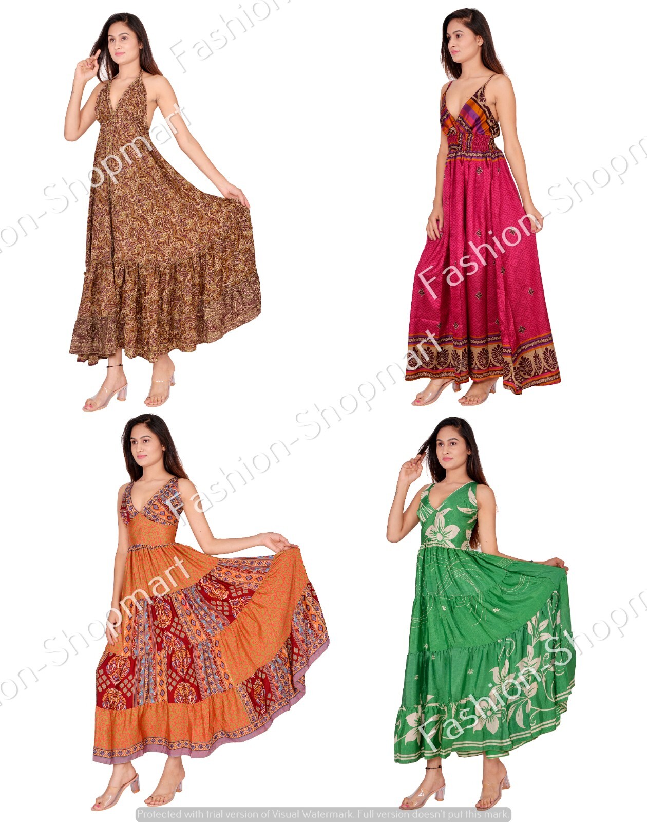 10 PC Lot Handmade Ladies Casul Evening Summer Dress Indian Sari Silk Long Dress