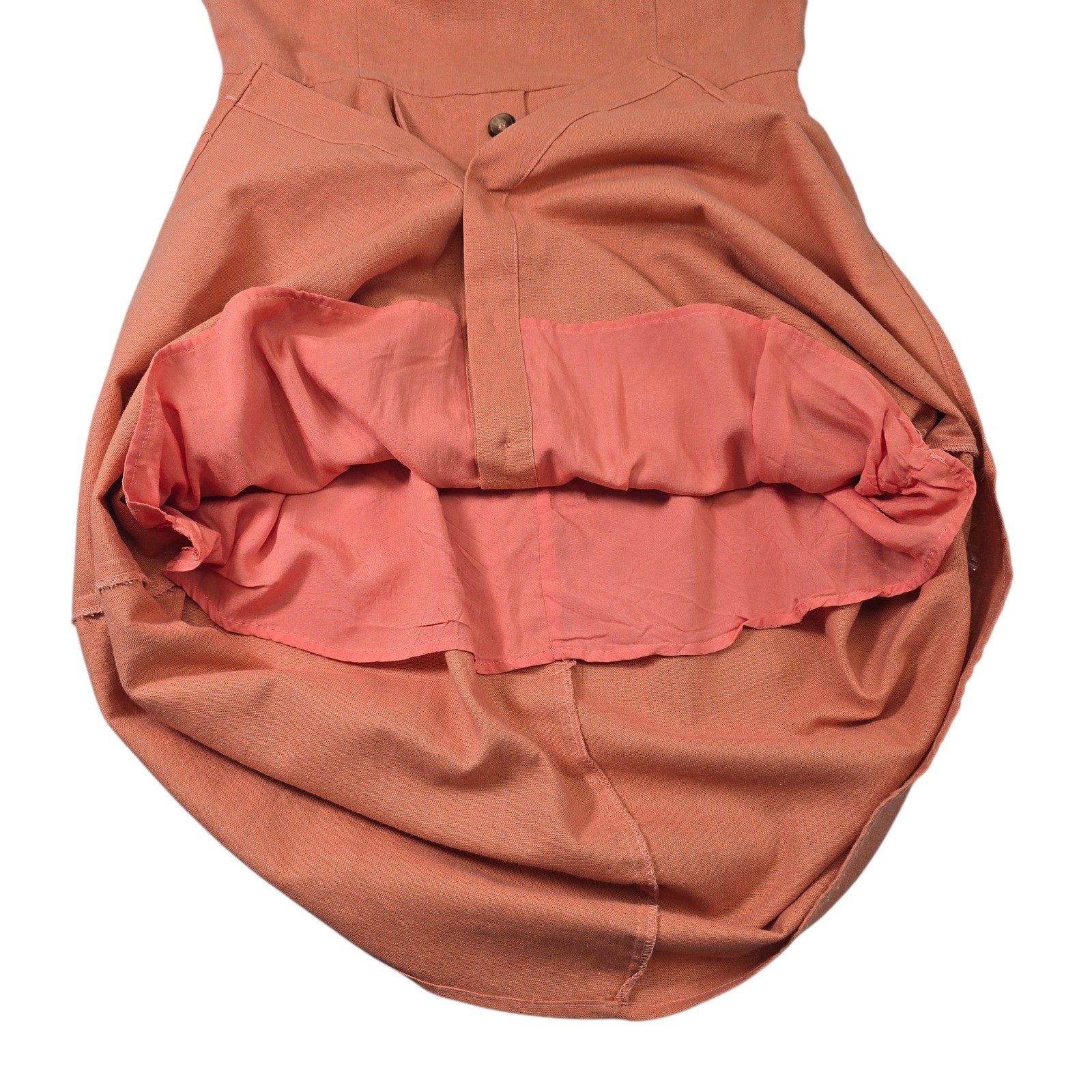 Hem & Thread Orange 2 Tie Back Button Front Midi Dress Linen Blend Size Large