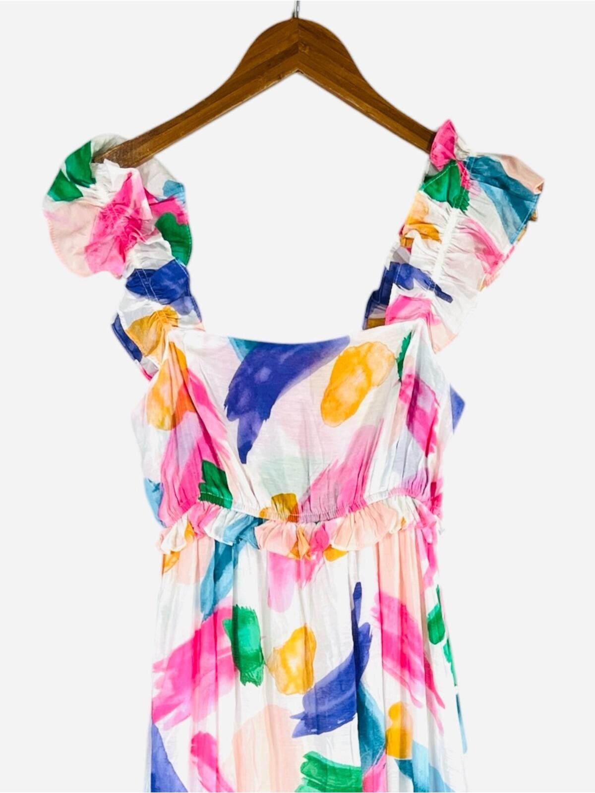Blu Pepper Brush Stroke Ruffle Midi Sundress Size Small