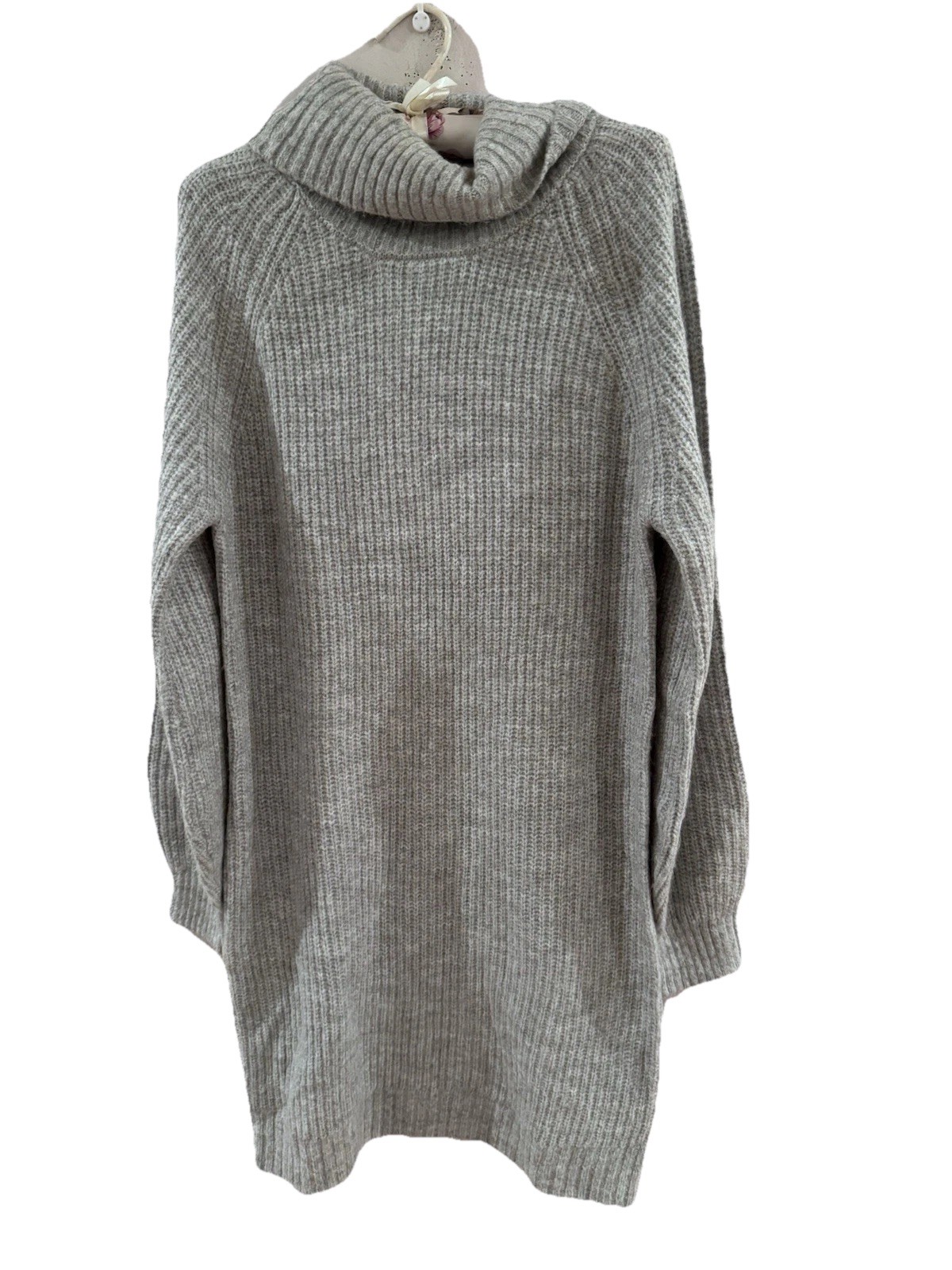 Love Ellie Gray Ribbed Knit Turtleneck Sweater Dress Cozy Hygge NEW