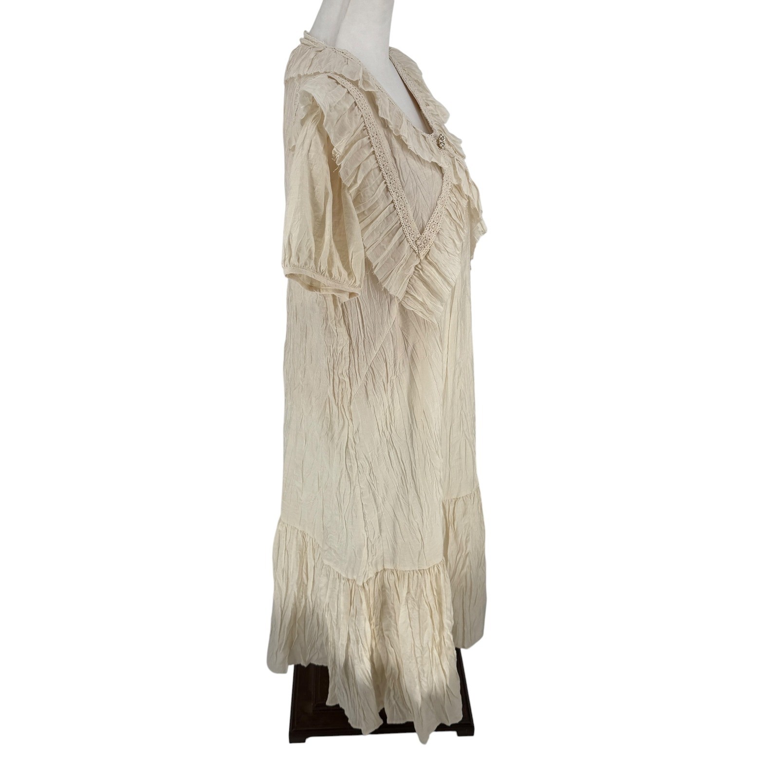 J_peak Crinkle Ruffle Oversized Collar Long Midi Dress Size M Lace Trim Twee